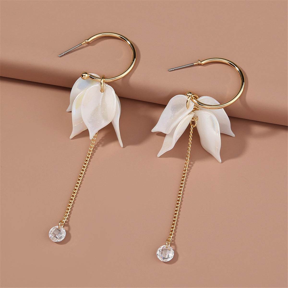 Cubic Zirconia & Goldtone Dangling-Leaves Drop Earrings