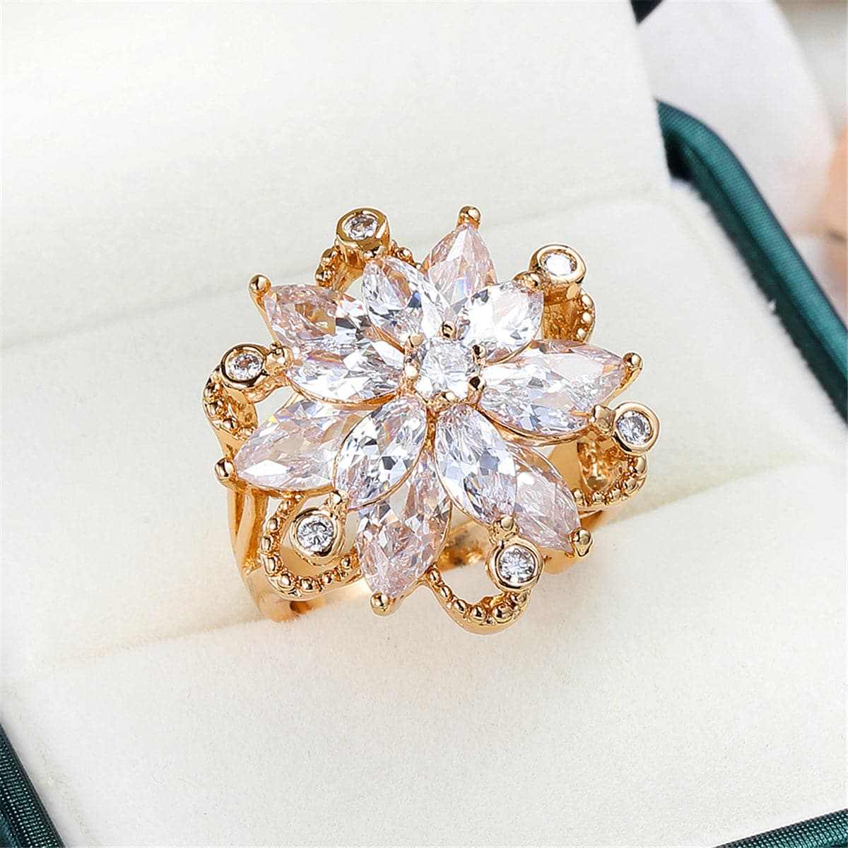 Cubic Zirconia & Goldtone Snowflake Ring