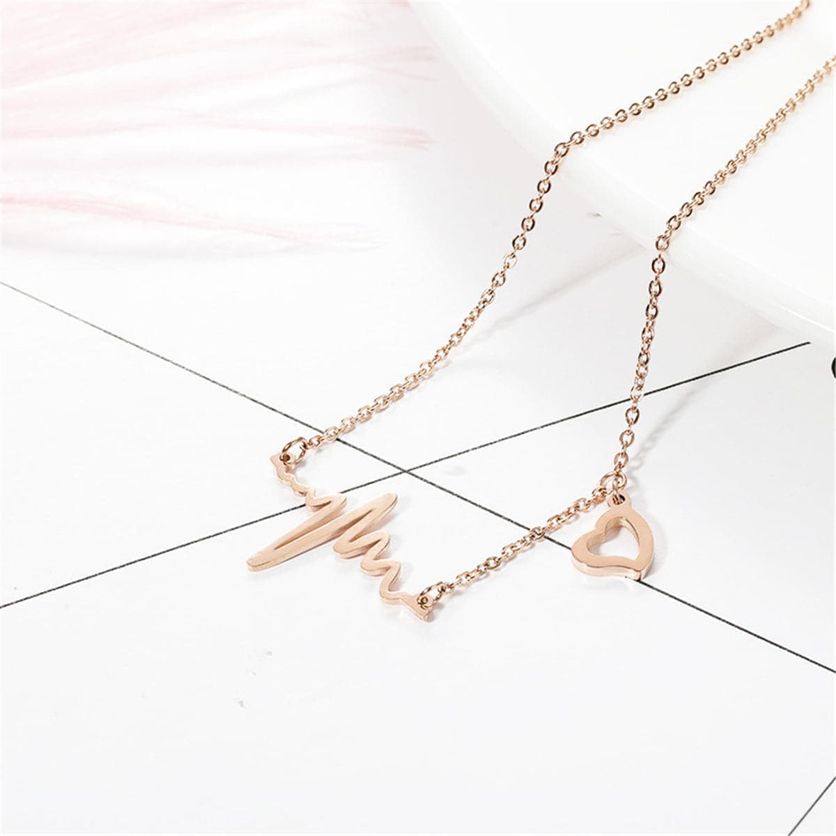 Rose Goldtone Electrocardiogram & Heart Anklet