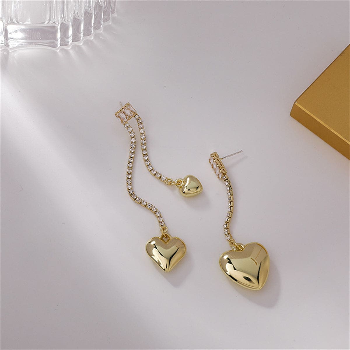 Cubic Zirconia & Goldtone Asymmetric Heart Drop Earrings