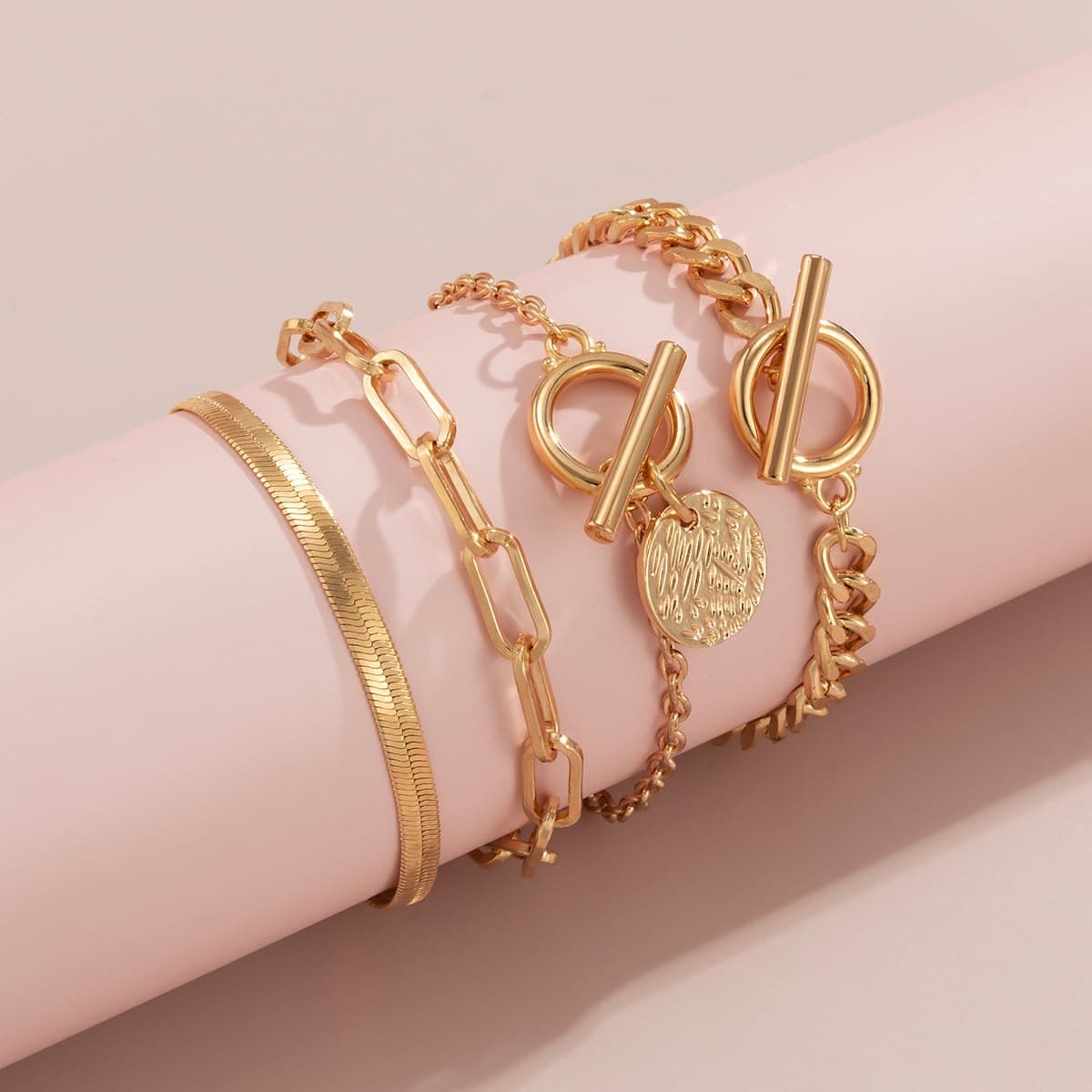 Goldtone Chain Adjustable Bracelet Set