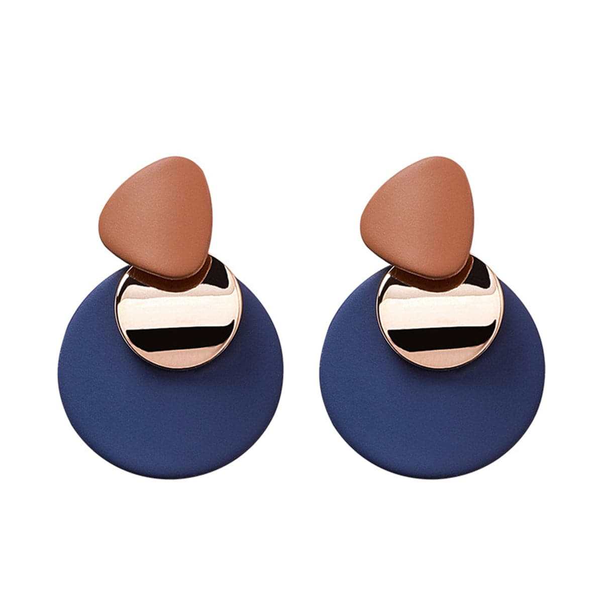 Blue Enamel & Goldtone Round Layered Drop Earrings
