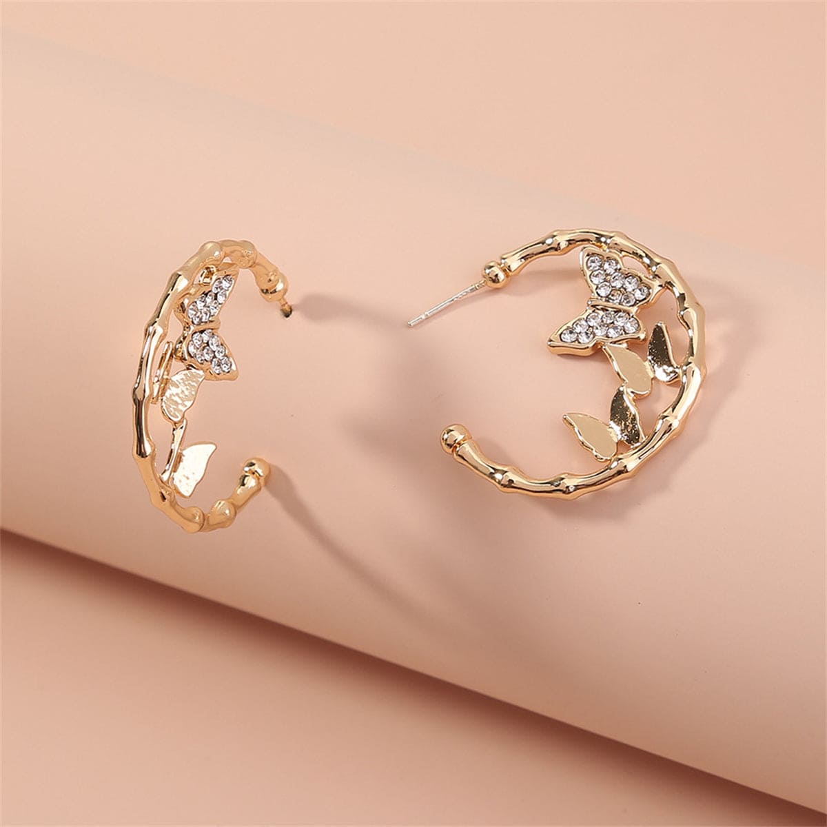 Cubic Zirconia & Goldtone Double Butterfly Hoop Earrings