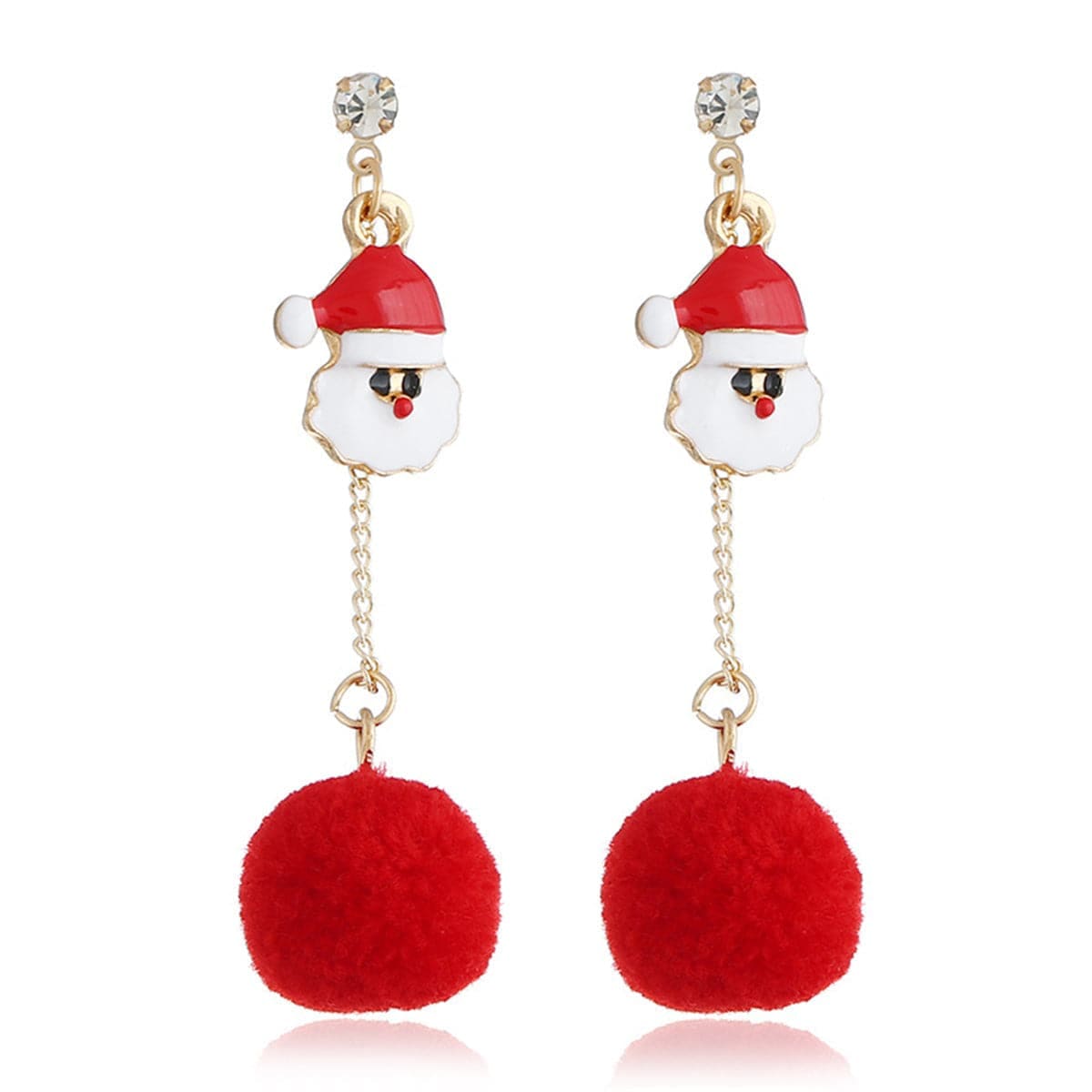 Cubic Zirconia & Goldtone Santa Pom-Pom Drop Earrings