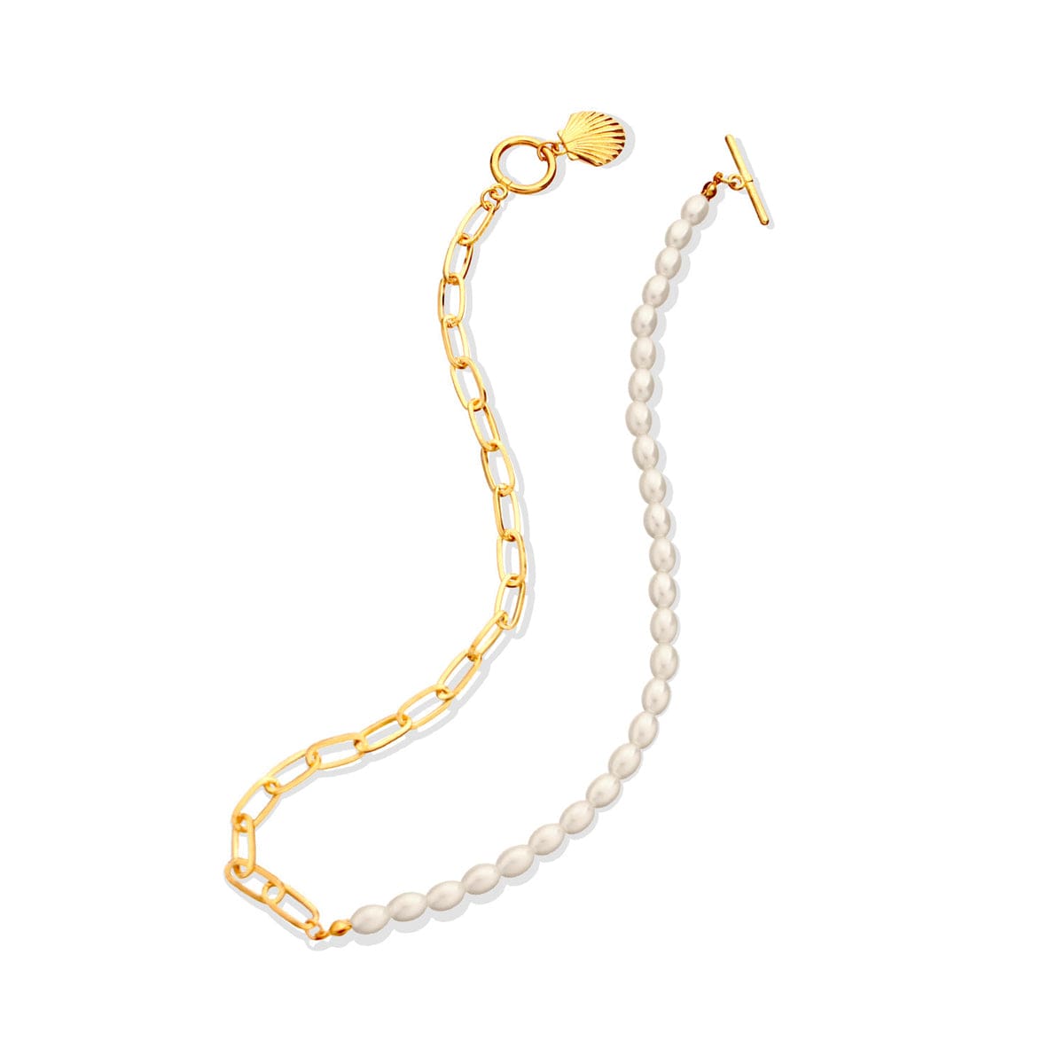 Pearl & Goldtone Shell Pendant Necklace