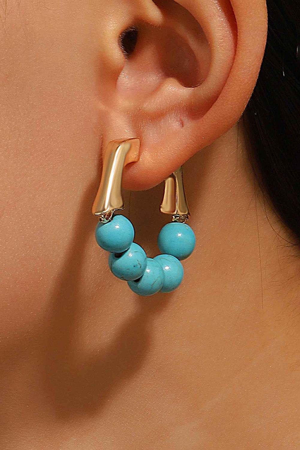 Gold Turquoise Bead Plated Alloy Hook Earrings - Gold