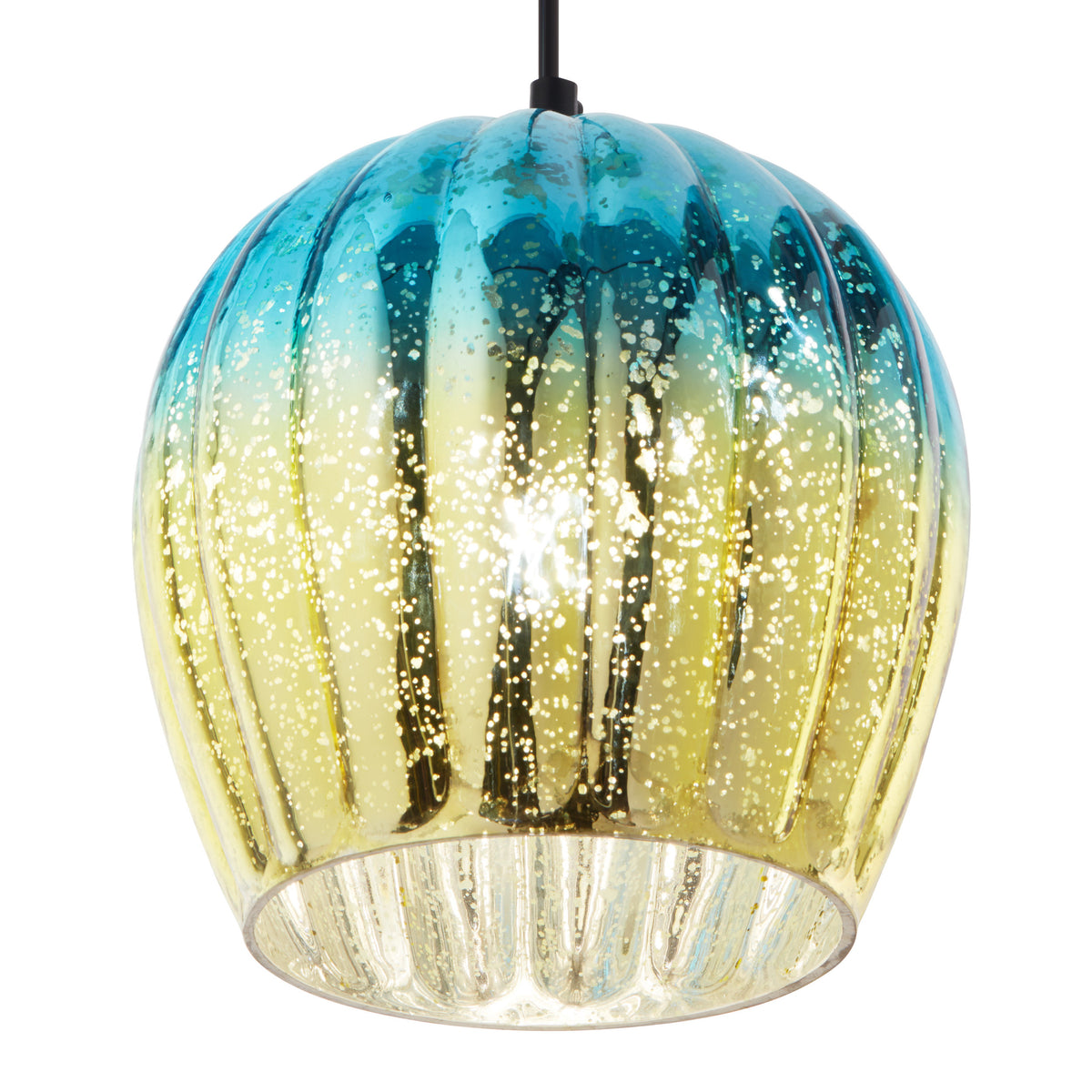 River of Goods 9" W Nalia Glam Gold and Teal Mercury Glass Globe Shade Pendant Light