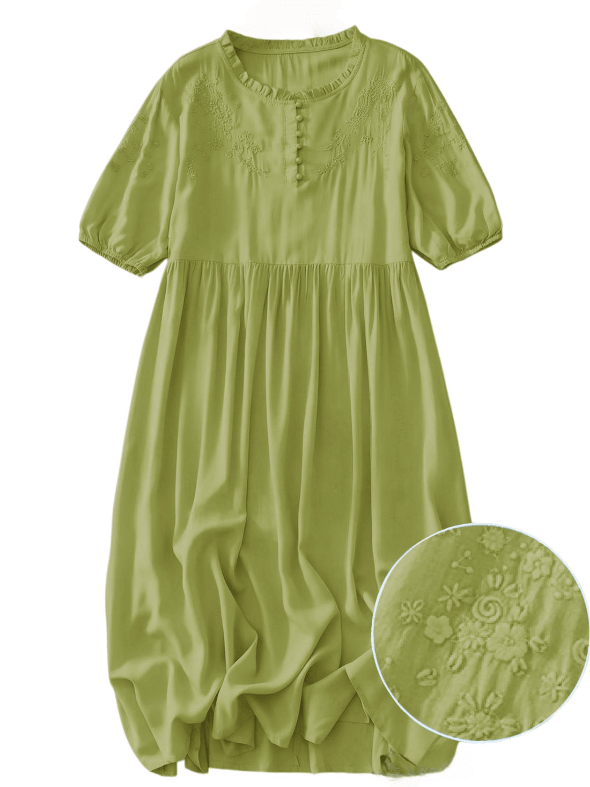 puff sleeve brand summer dress Chic YC Women's Embroidered Midi Casual Loose Flowy Dress Green / XL Cream Colored Dress Shoes Color:Lemon / Blue OUR SWEET SUMMER DAY SHORT-SLEEVE-FRINGE-DRESSES