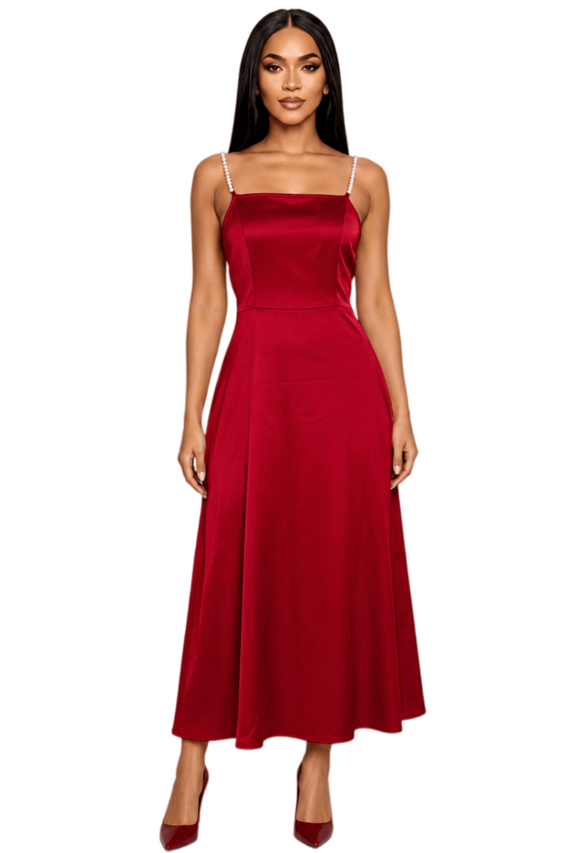 Chic YC Summer Women Pearl Strap Satin Midi Dress Elegant Party Cami E – Zulily
