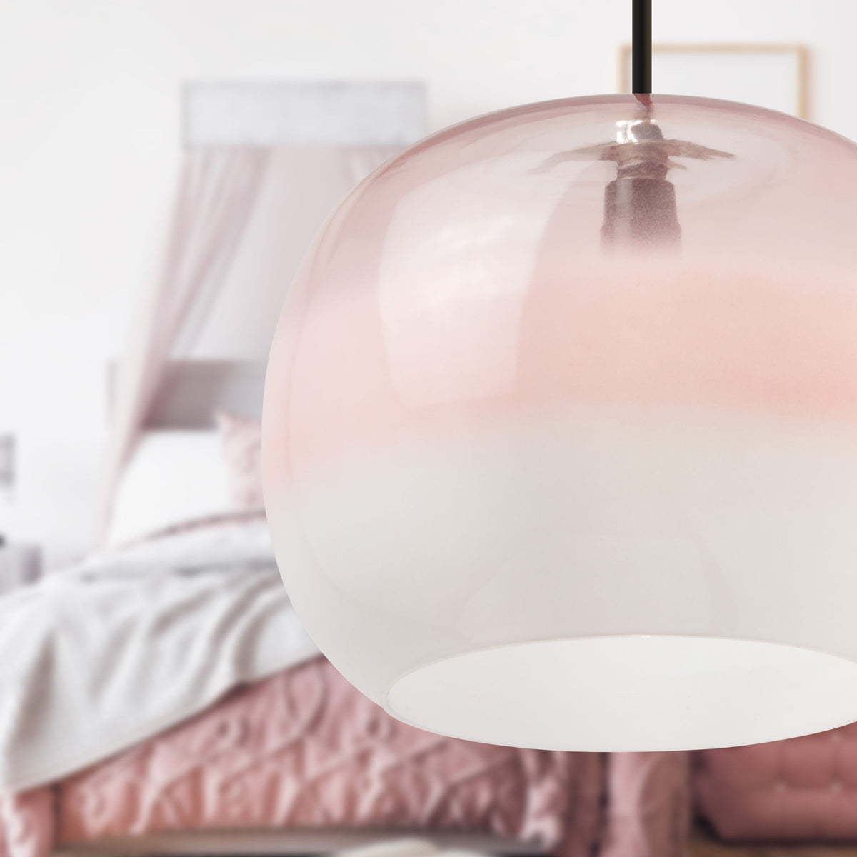River of Goods 9.8" W Danielle Glam Pink/White Globe Shade Pendant