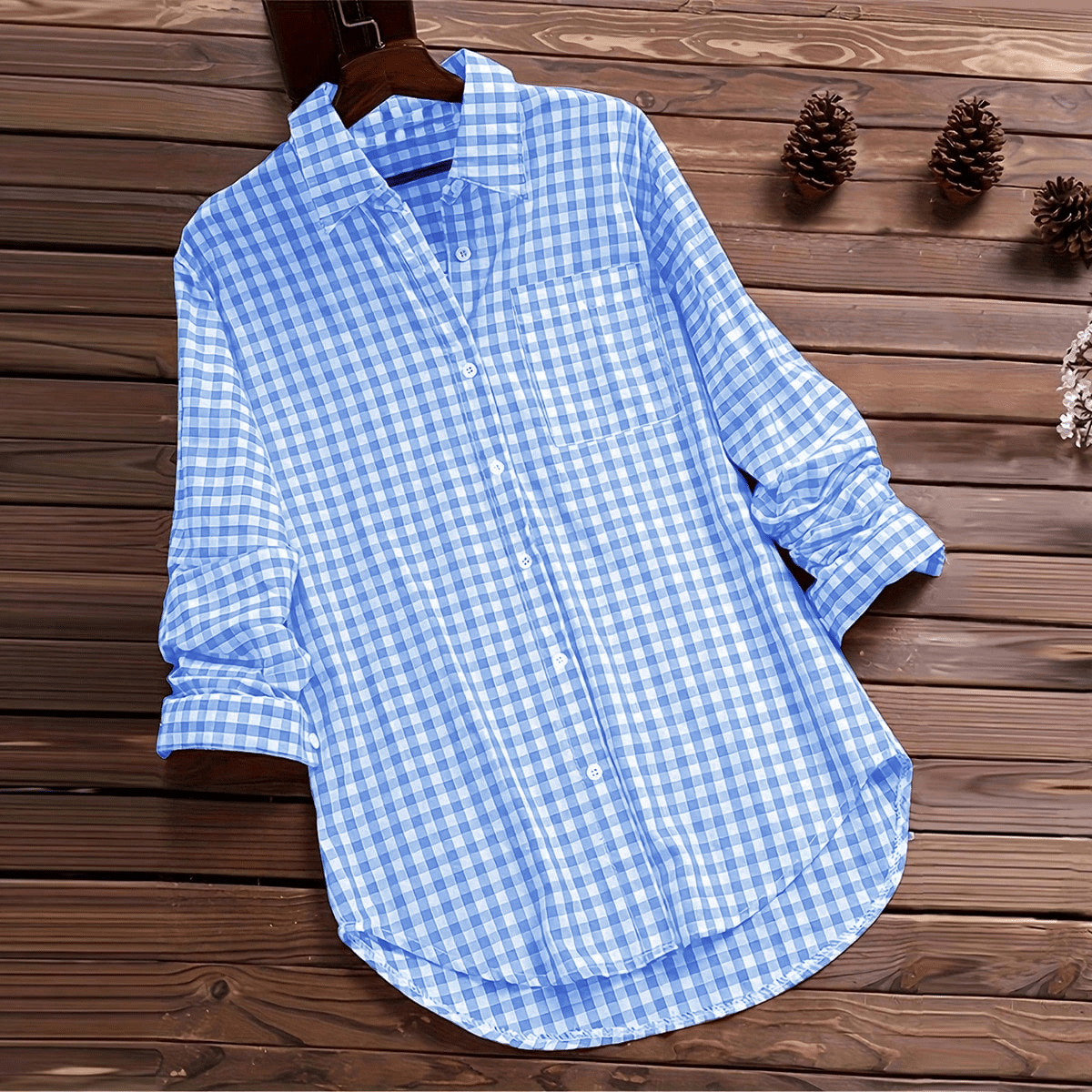 Women's Gingham Button Down Shirt Long Sleeve Casual Loose Blouse for Spring Summer Small LightBlue