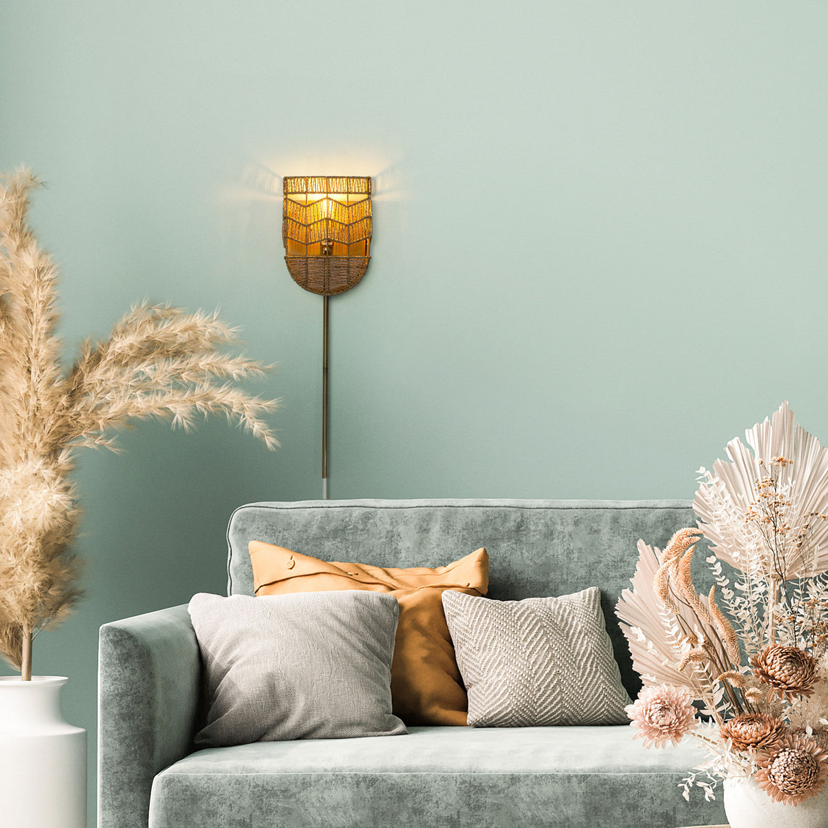 River of Goods 25.75"H Brushed Gold Iron Wall Sconce with Hemp Rope Shade