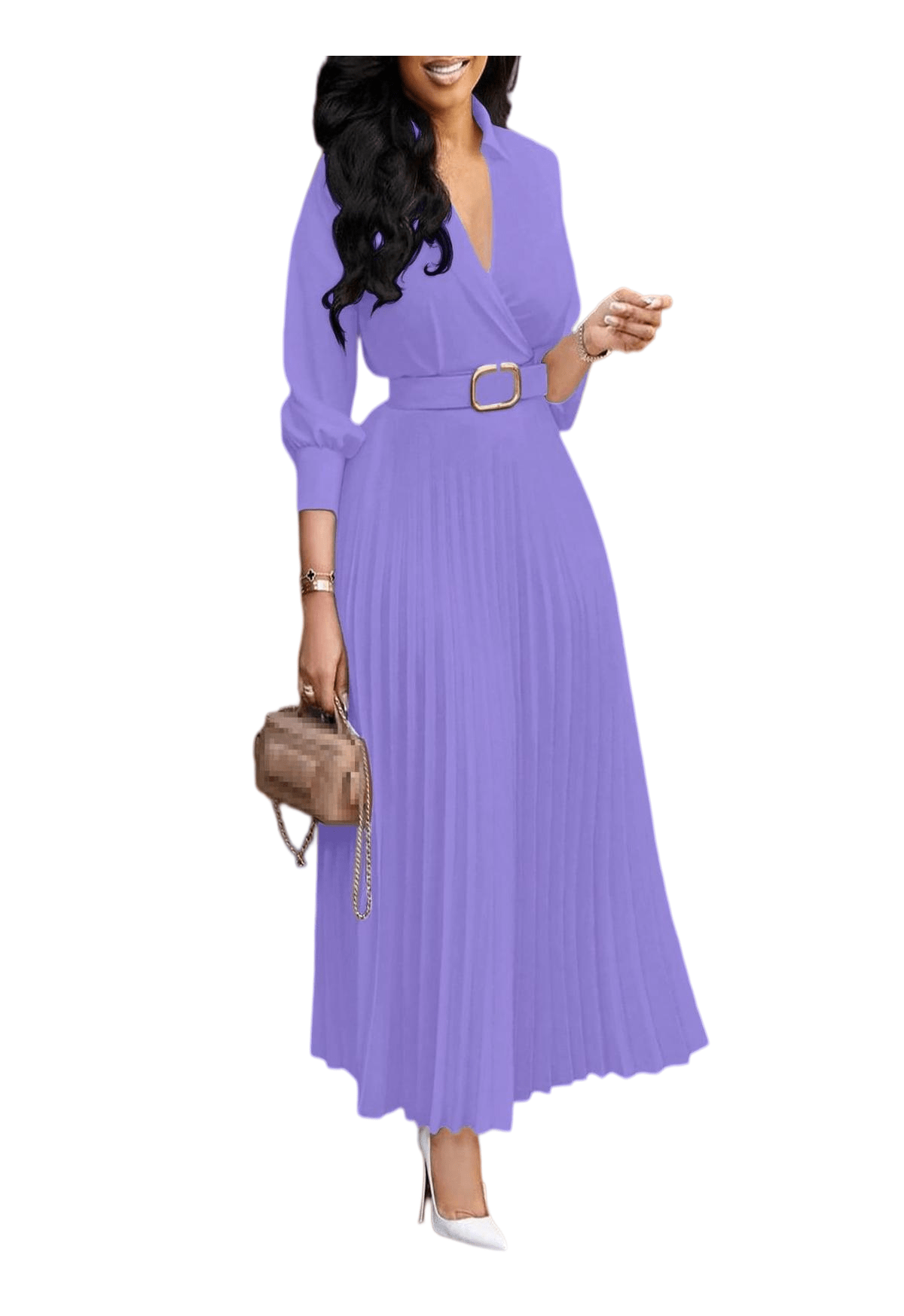 Chic YC Women's 3/4 Sleeve Flared A Line Dress Casual Semi Formal Wedding Guest Office Lady Dresses with Belt LilacPurple / M