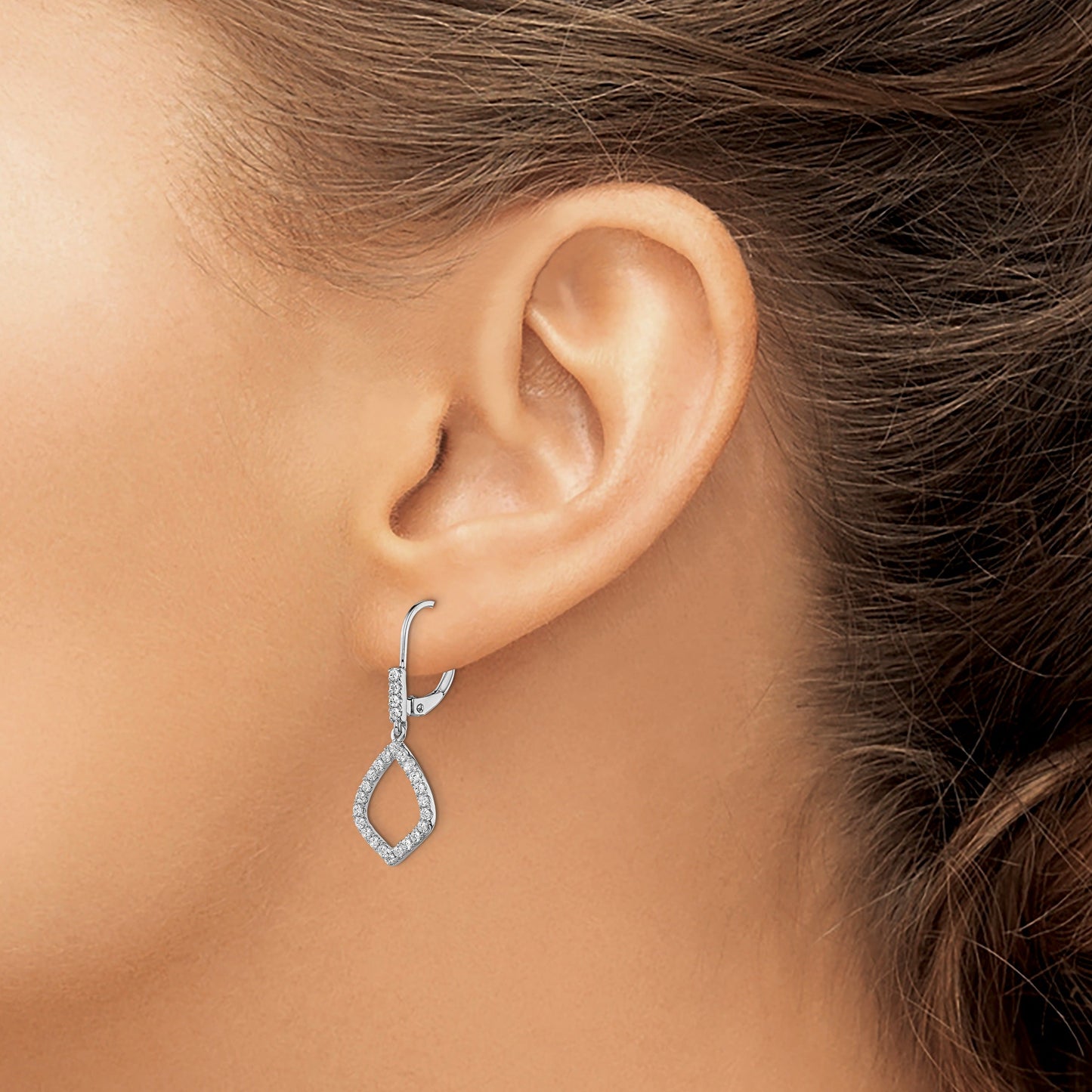 14k White Gold Lab Diamond Fashion Dangle Leverback Earrings
