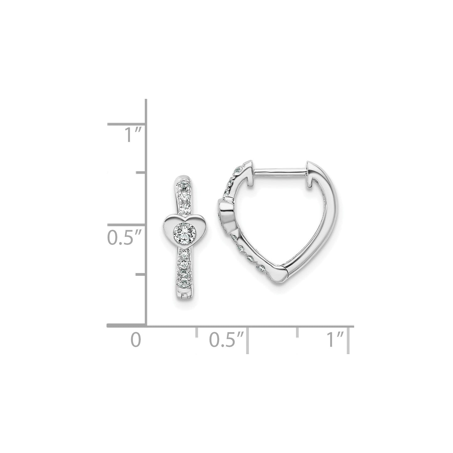 14K White Gold Lab Diamond Heart Hinged Hoop Earrings