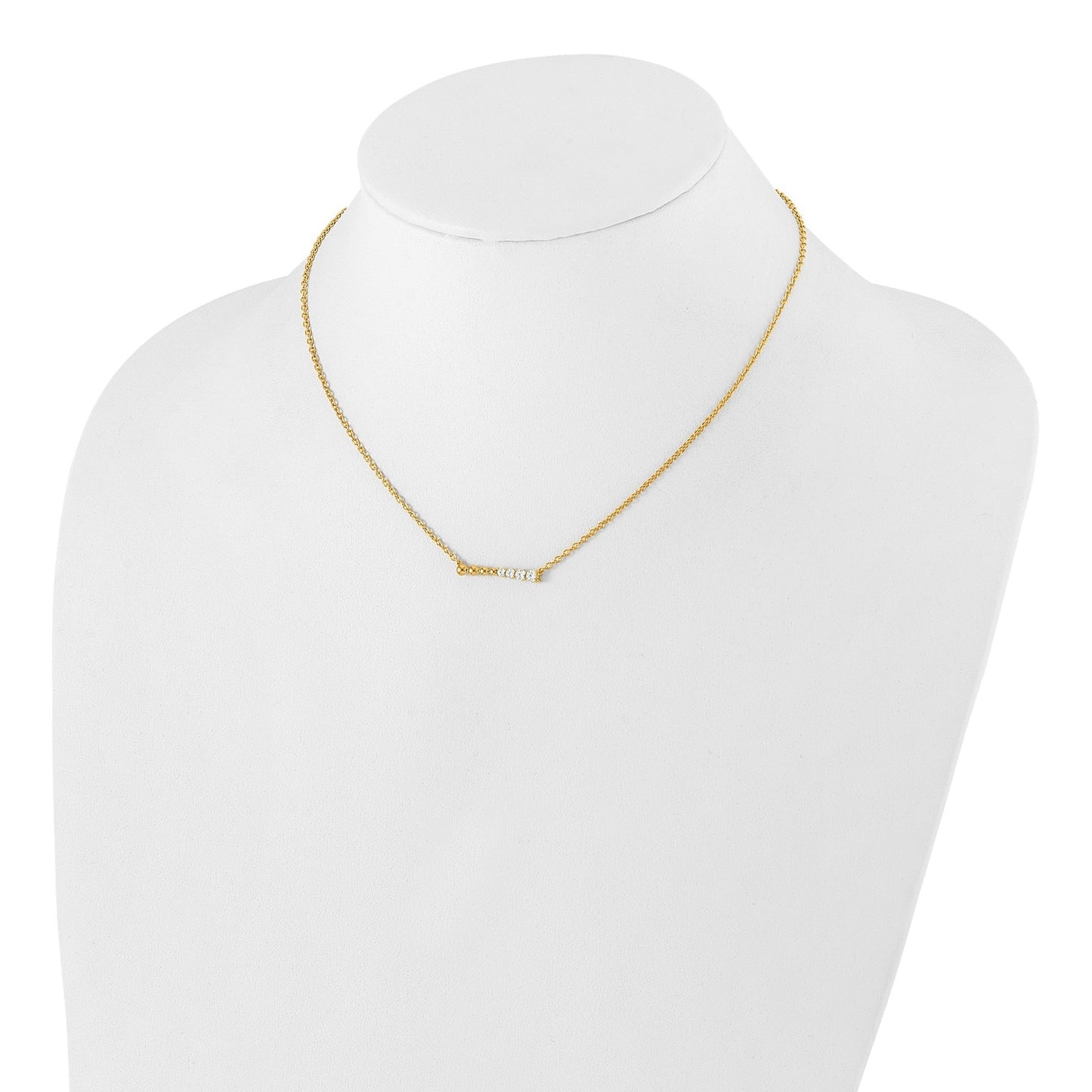 14k Lab Grown Diamond Beaded Bar Necklace 1/4 ctw