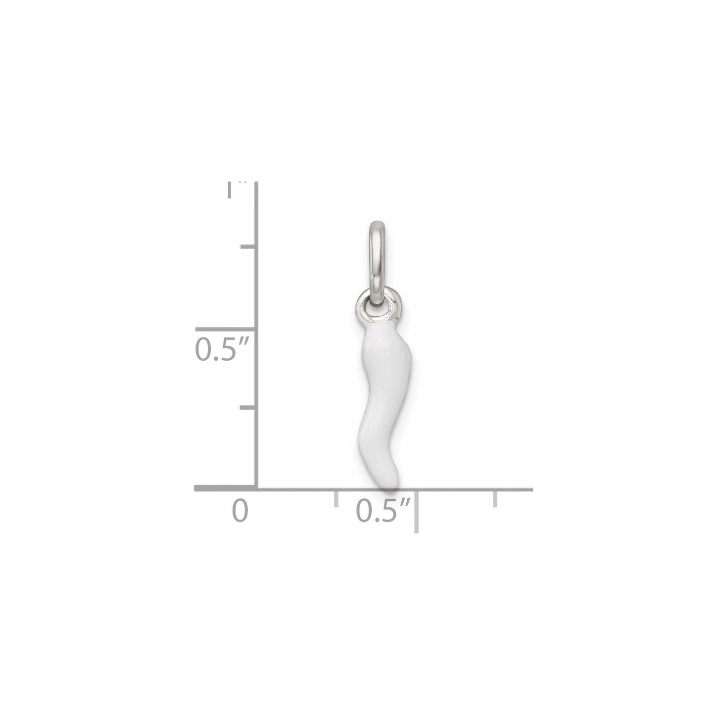 White Enamel Italian Horn Silver Pendant Only