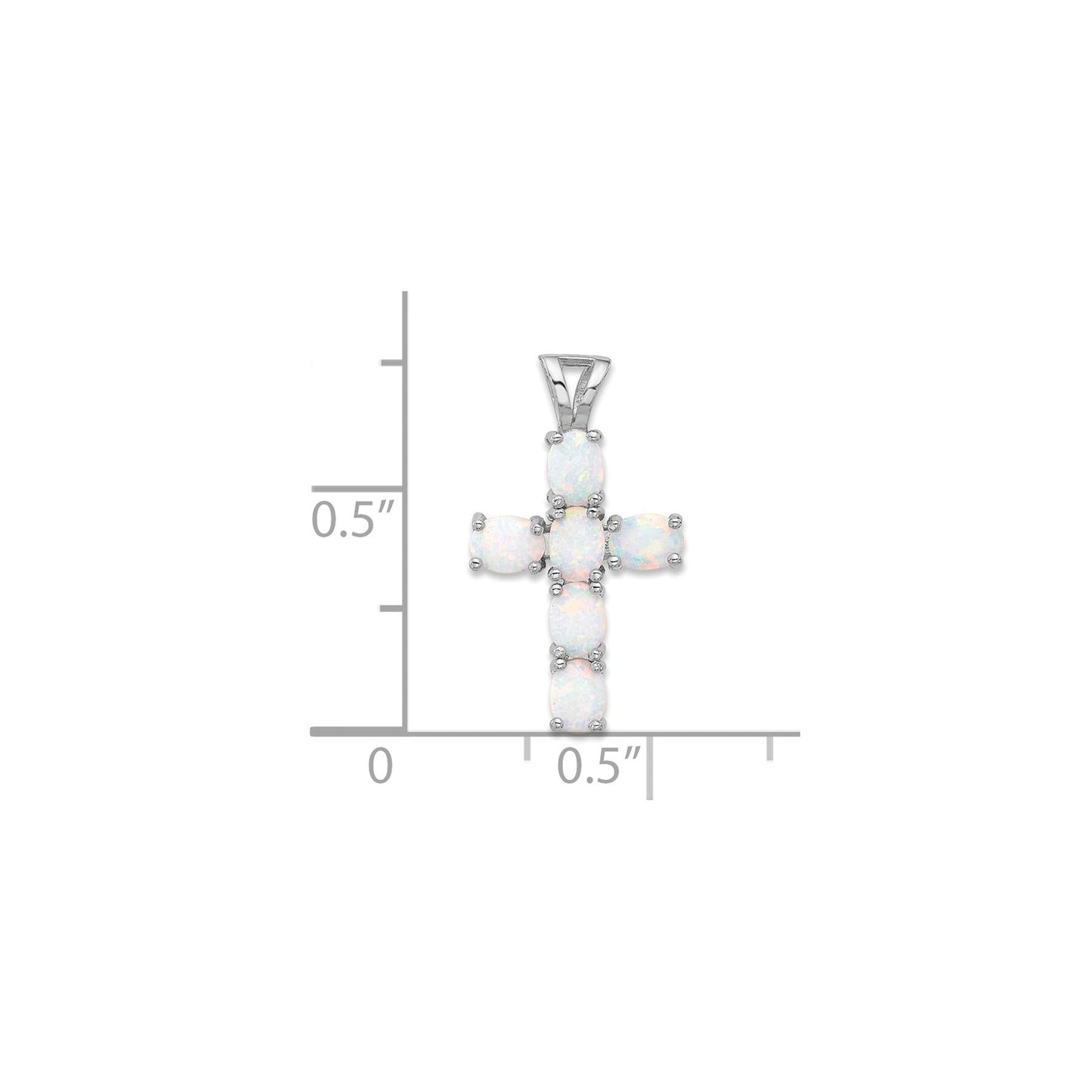 Silver Flash Platinum-plated Created White Opal Cross Pendant