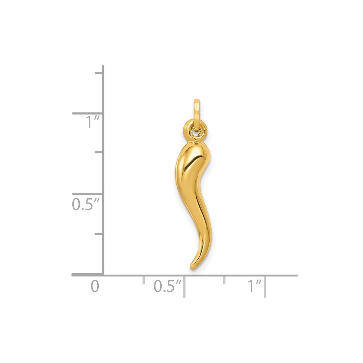 14k Yellow Gold Hollow 3-D Italian Horn Charm Pendant