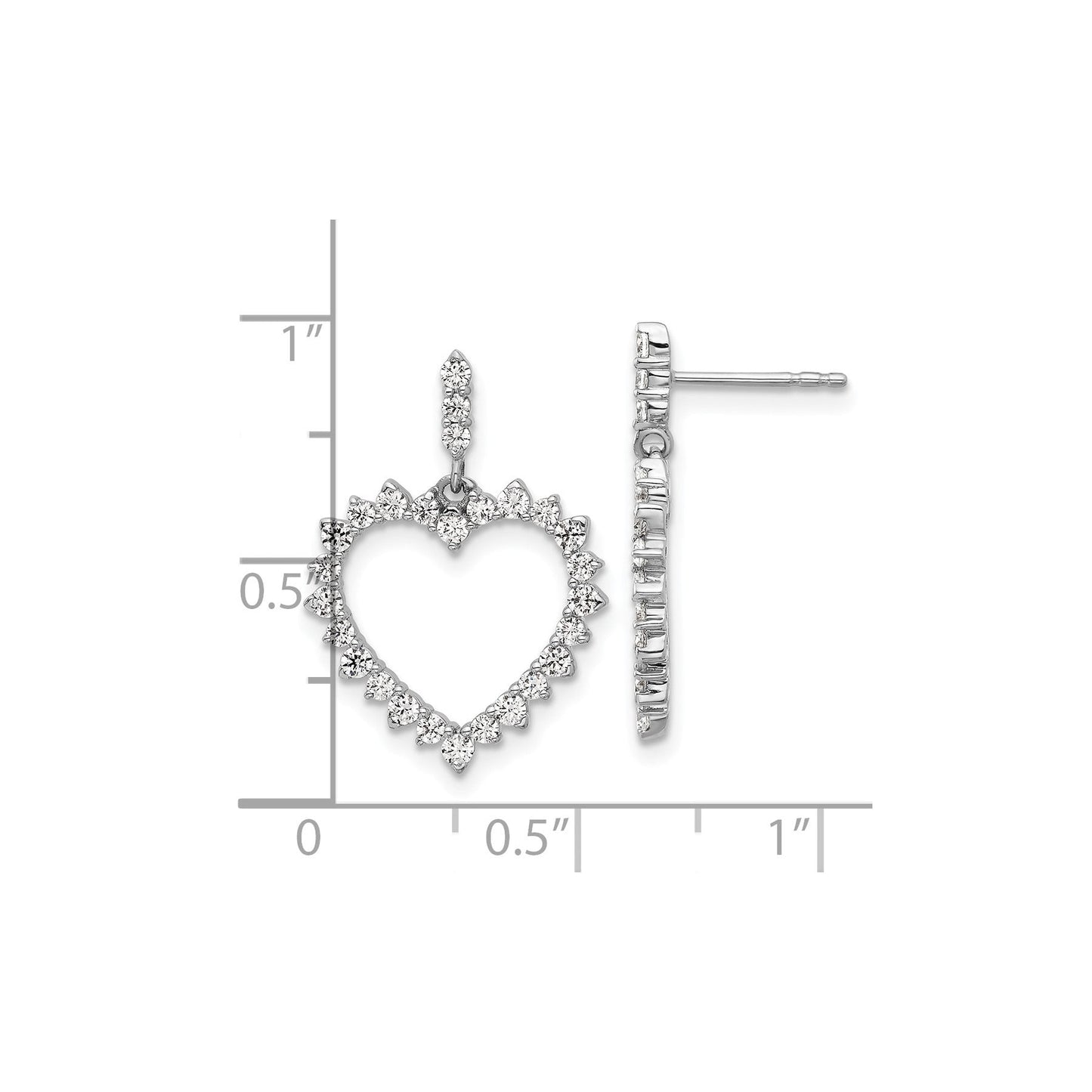 14k White Gold 1 ct Lab Grown Diamond Dangle Heart Earrings