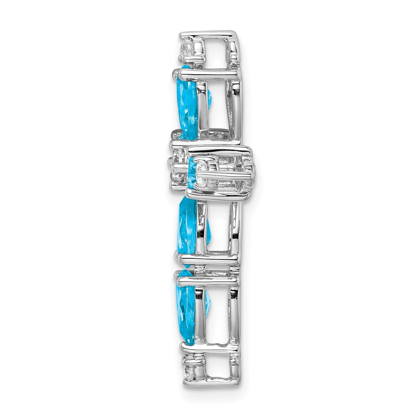 14k White Gold Natural Swiss Blue Topaz Diamond Cross Pendant