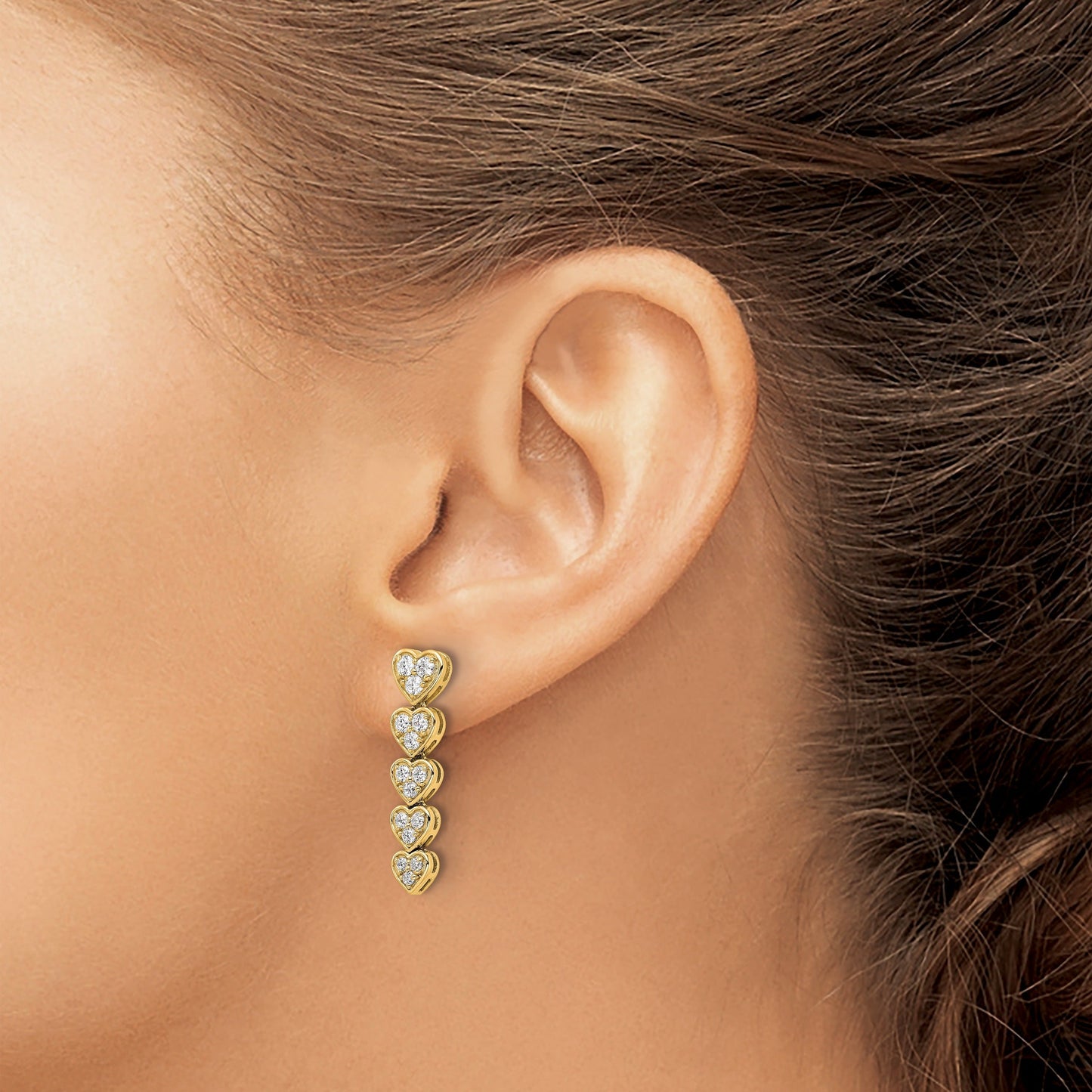 14K Gold Lab Grown Diamond Heart Dangle Post Earrings