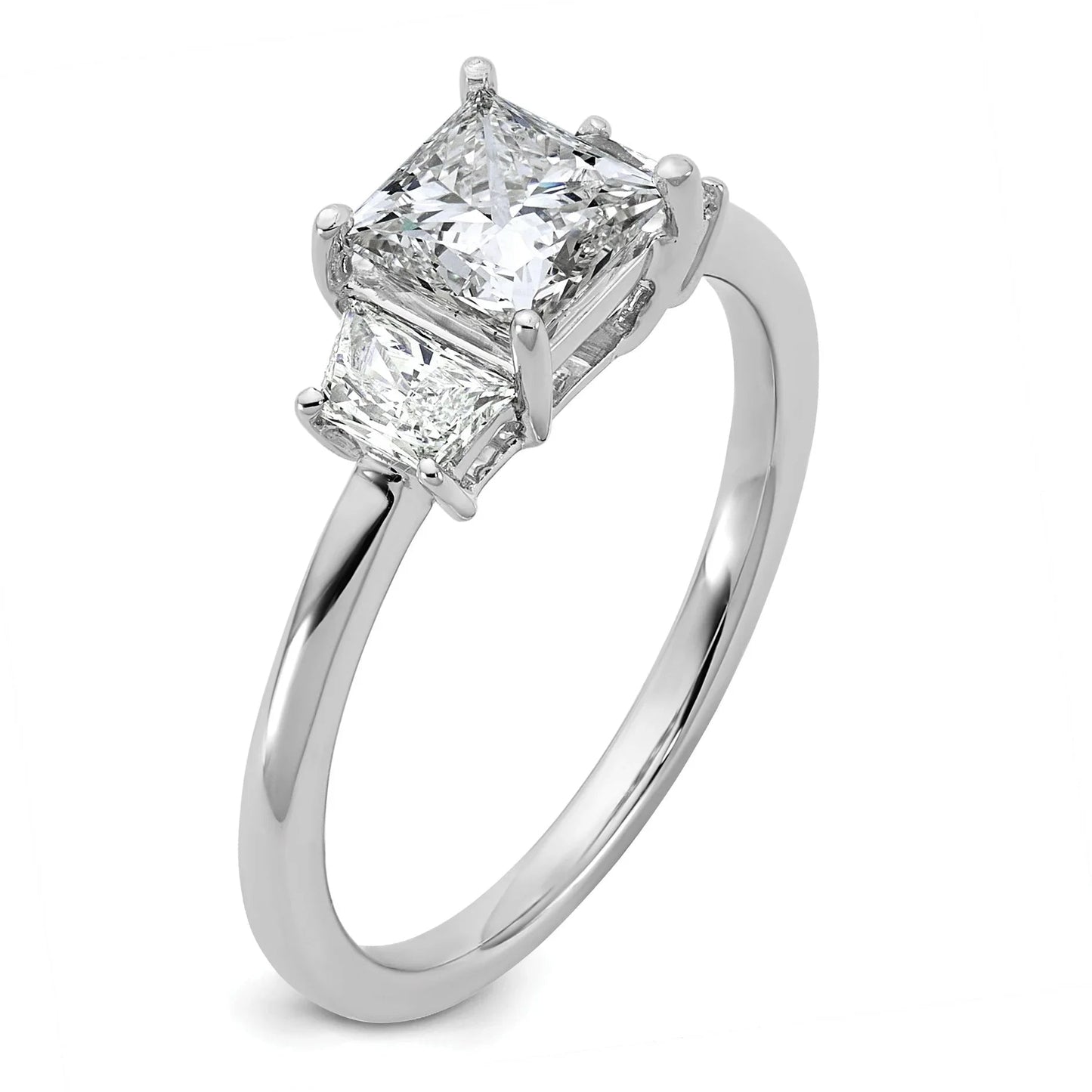 14K White Gold Lab Grown Diamond Princess & Trapezoid 3-Stone Bridal Rings