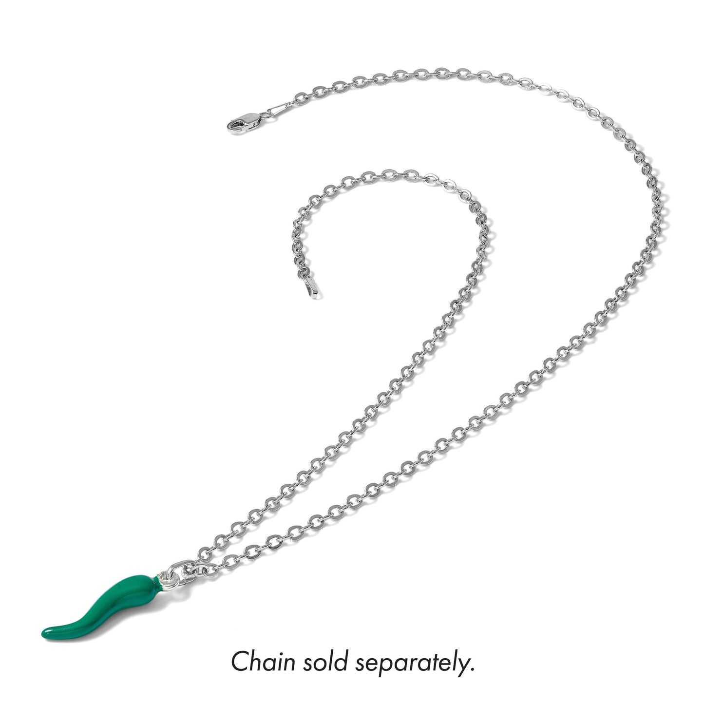Sterling Silver Green Enamel Italian Horn Pendant Only