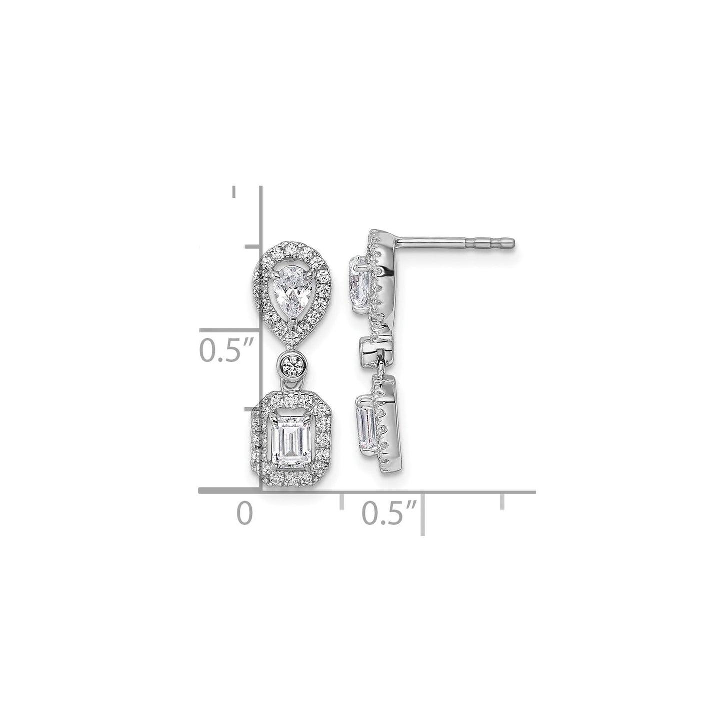14k White Gold Lab Diamond Two Stone Dangle Halo Earrings