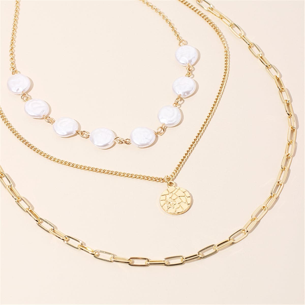 Pearl & Goldtone Sequin Triple-Layer Necklace Set