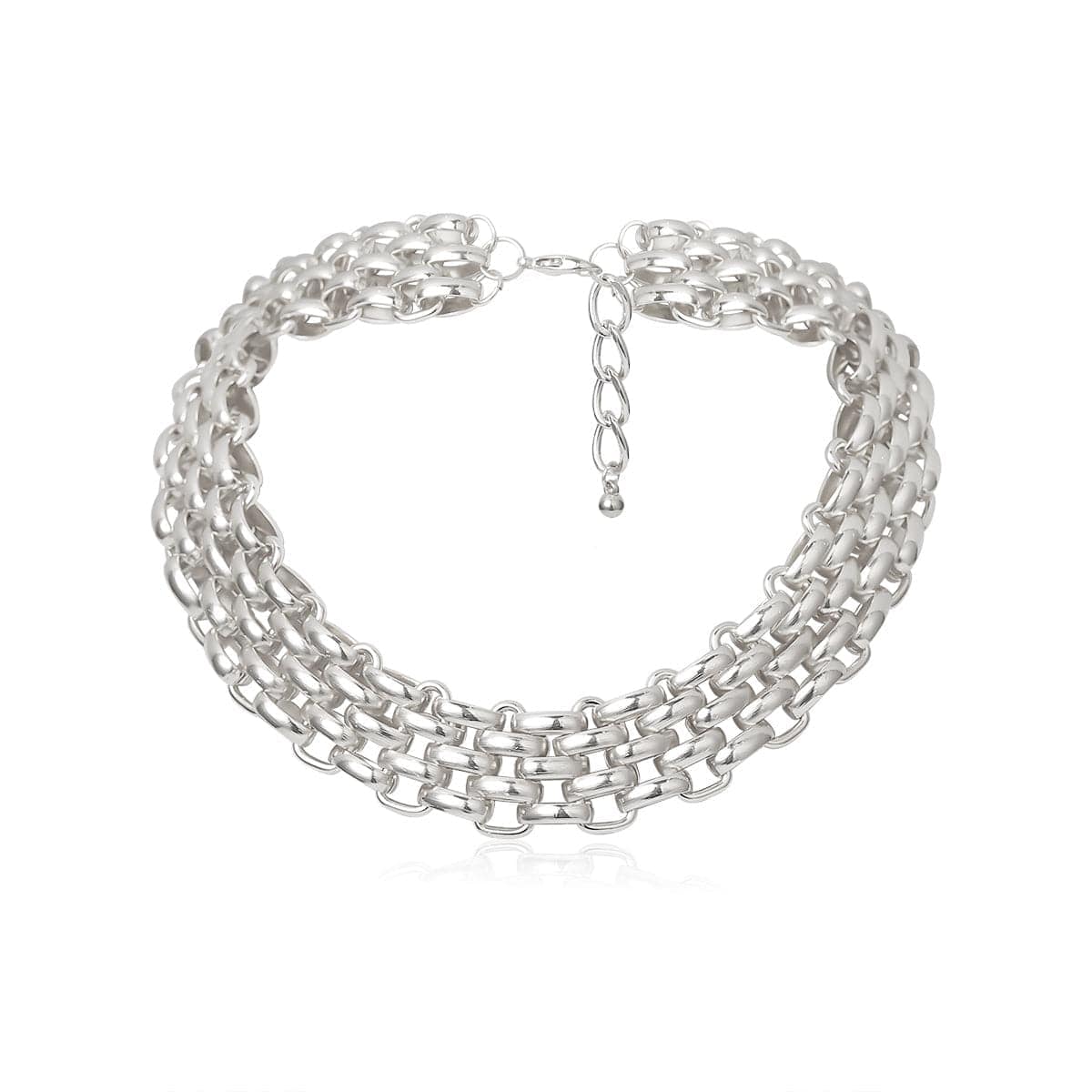Silvertone Five-Row Chain Link Choker Necklace
