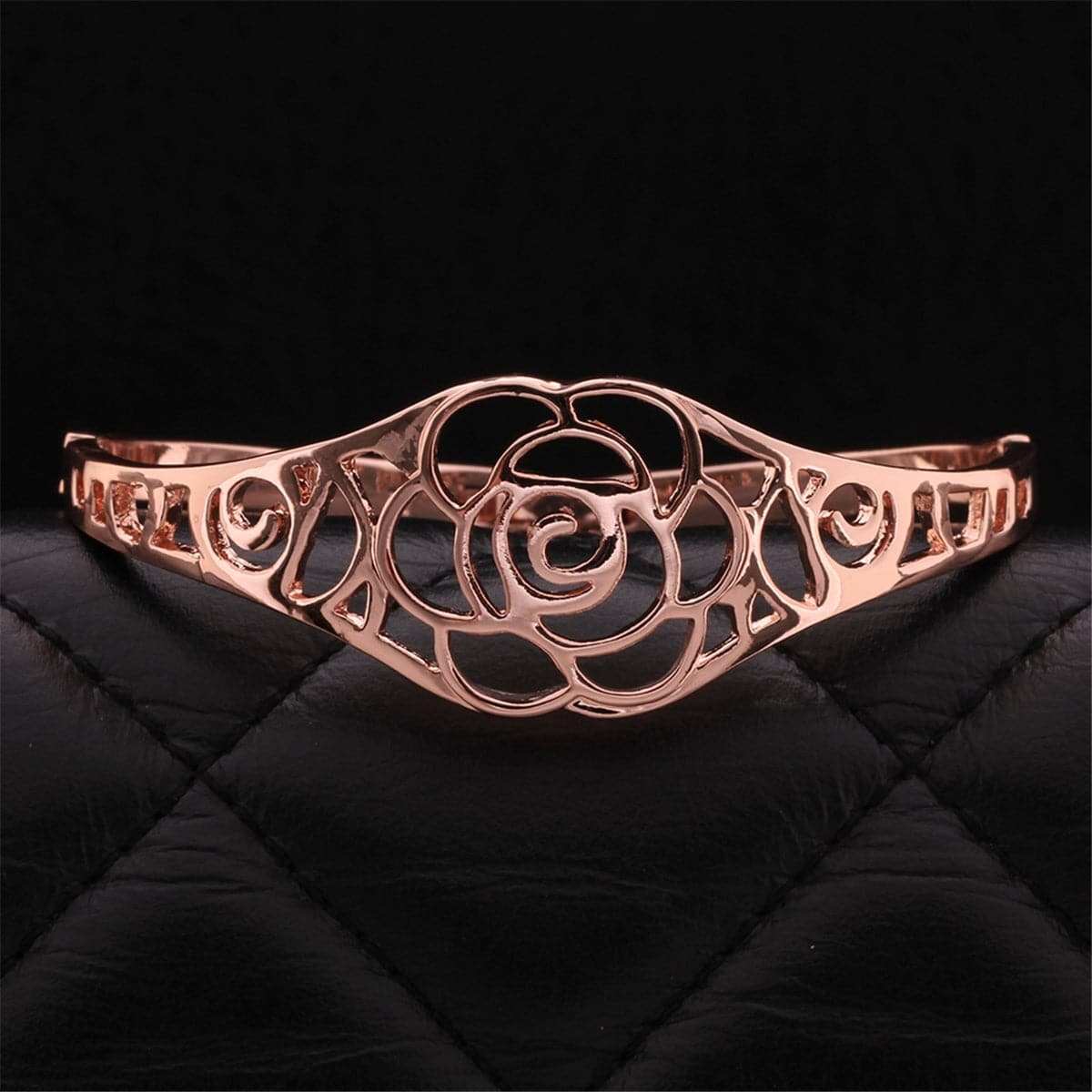 Rose Goldtone Openwork Rose Bangle