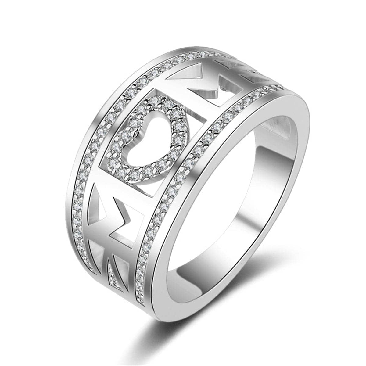Cubic Zirconia & Silvertone 'Mom' Heart Ring