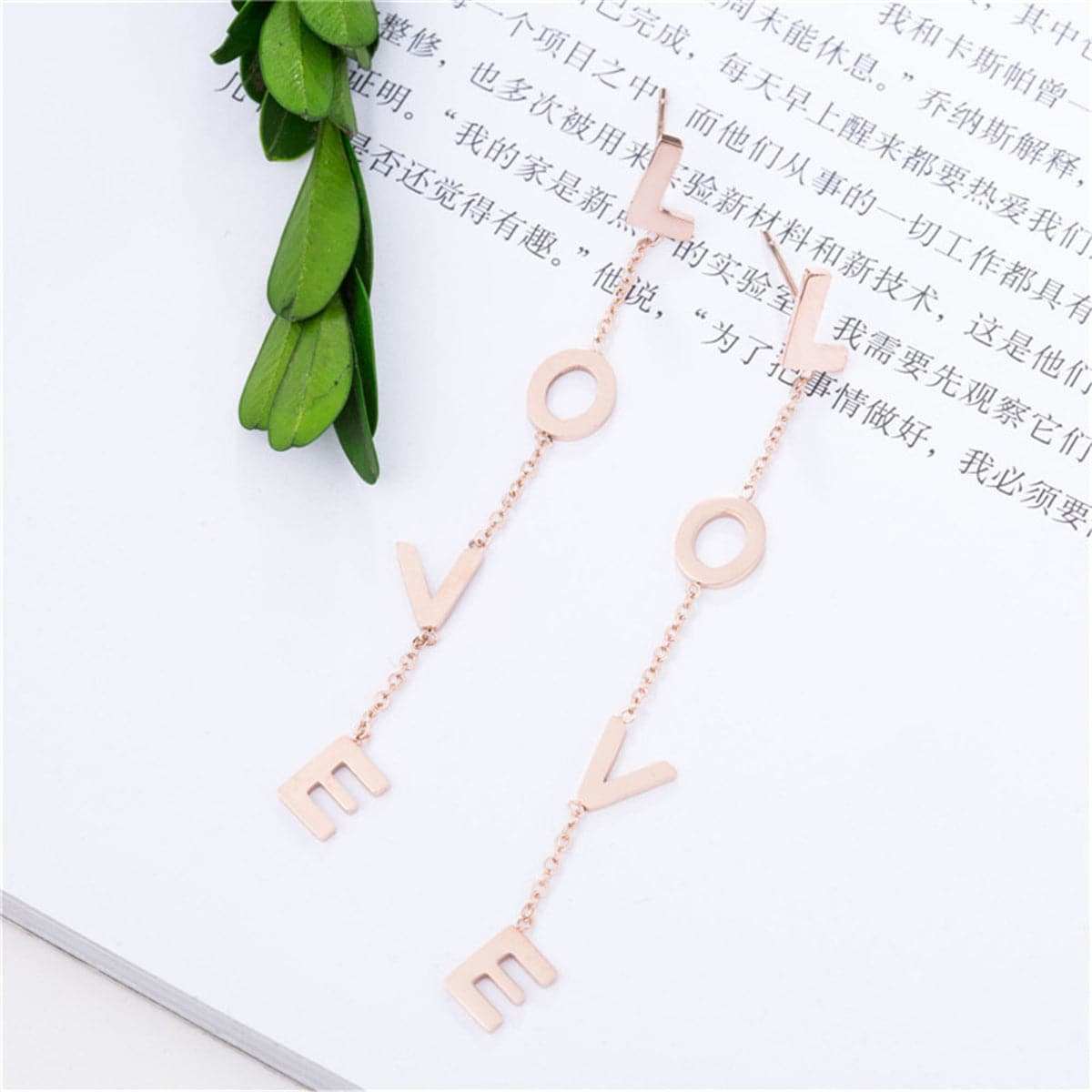 Rose Goldtone 'Love' Drop Earrings