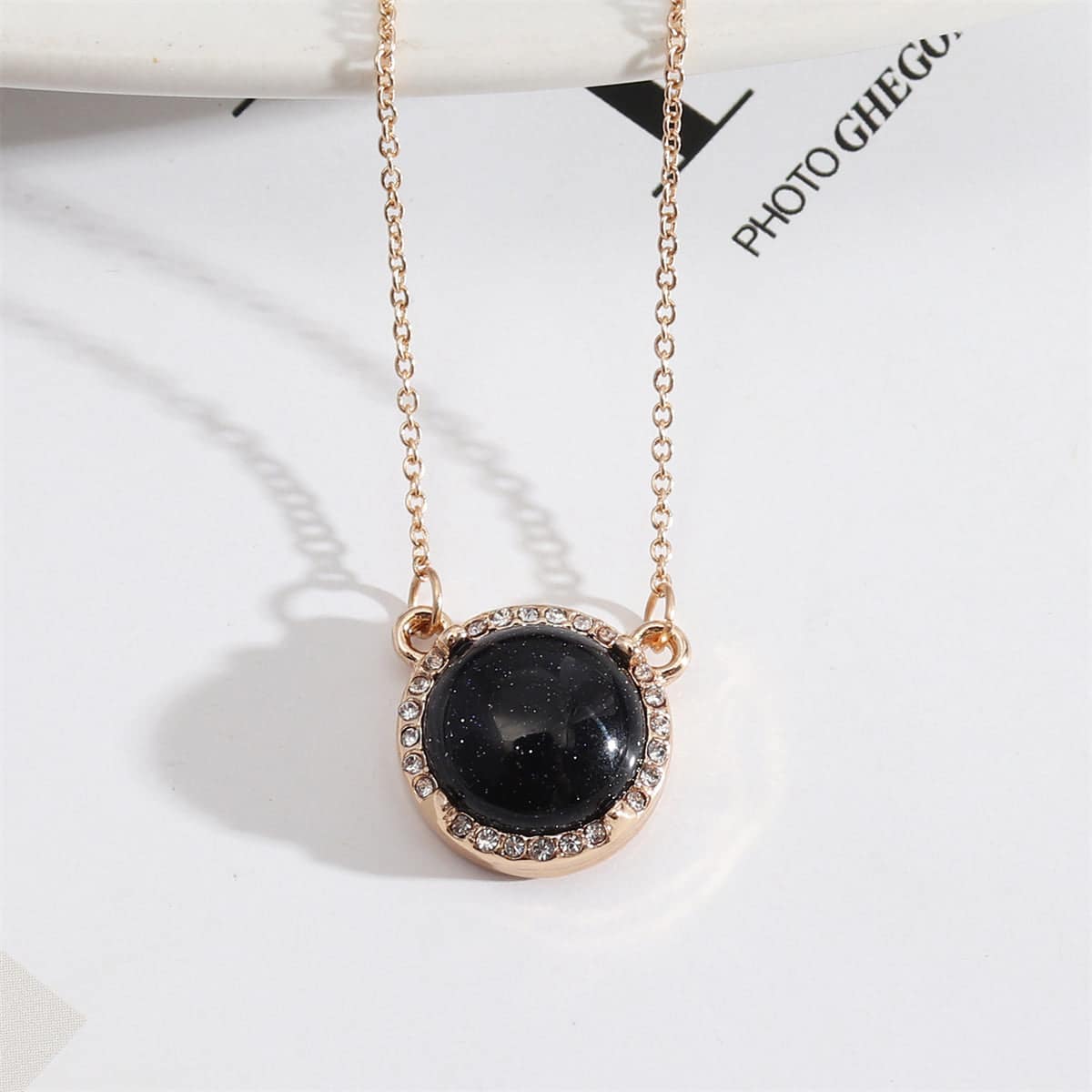 Black Quartz & Cubic Zirconia Round Pendant Necklace