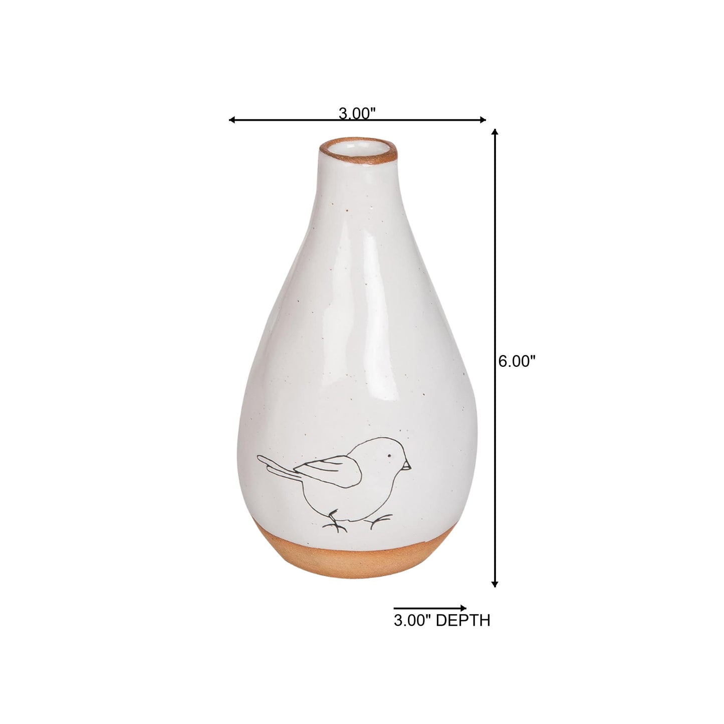 Ceramic Chubby Vase with Bird Print for Spring Home Decor Decorative Vases