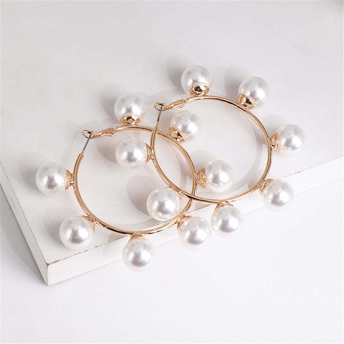Pearl & Goldtone Station Hoop Earring
