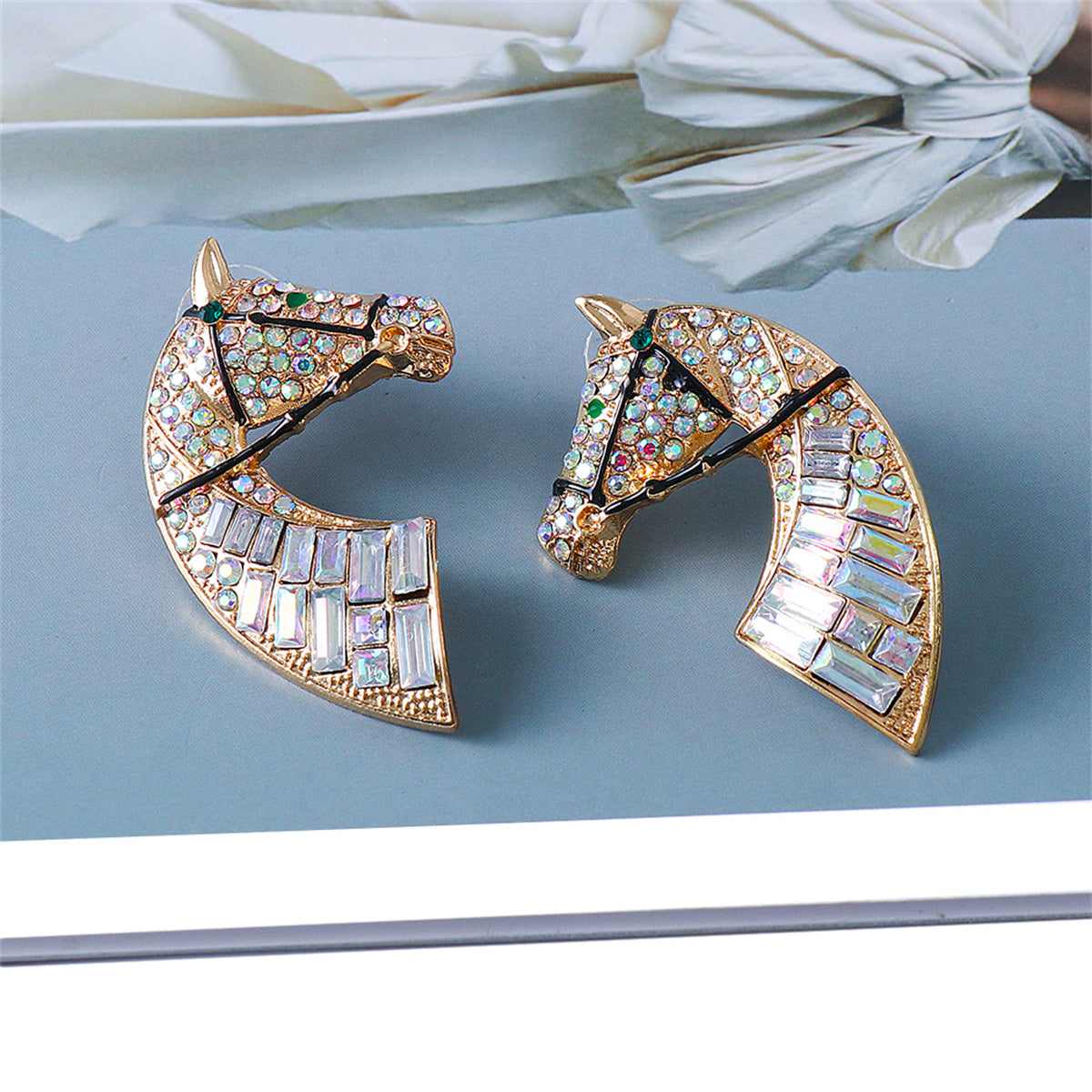 Cubic Zirconia & Crystal Goldtone Horse Stud Earrings