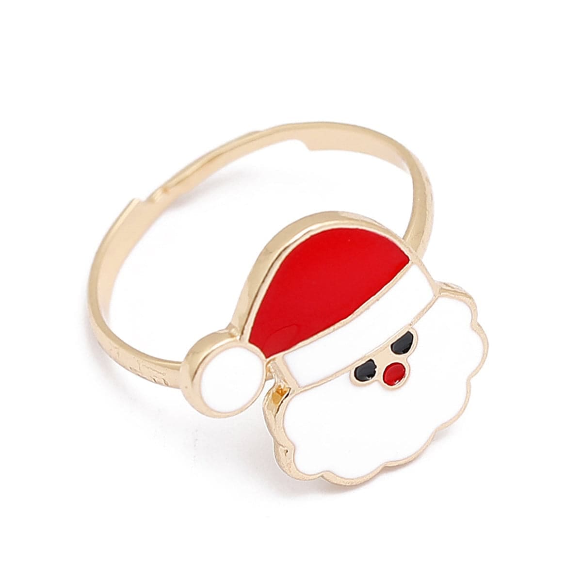 Red & White Goldtone Santa Adjustable Ring
