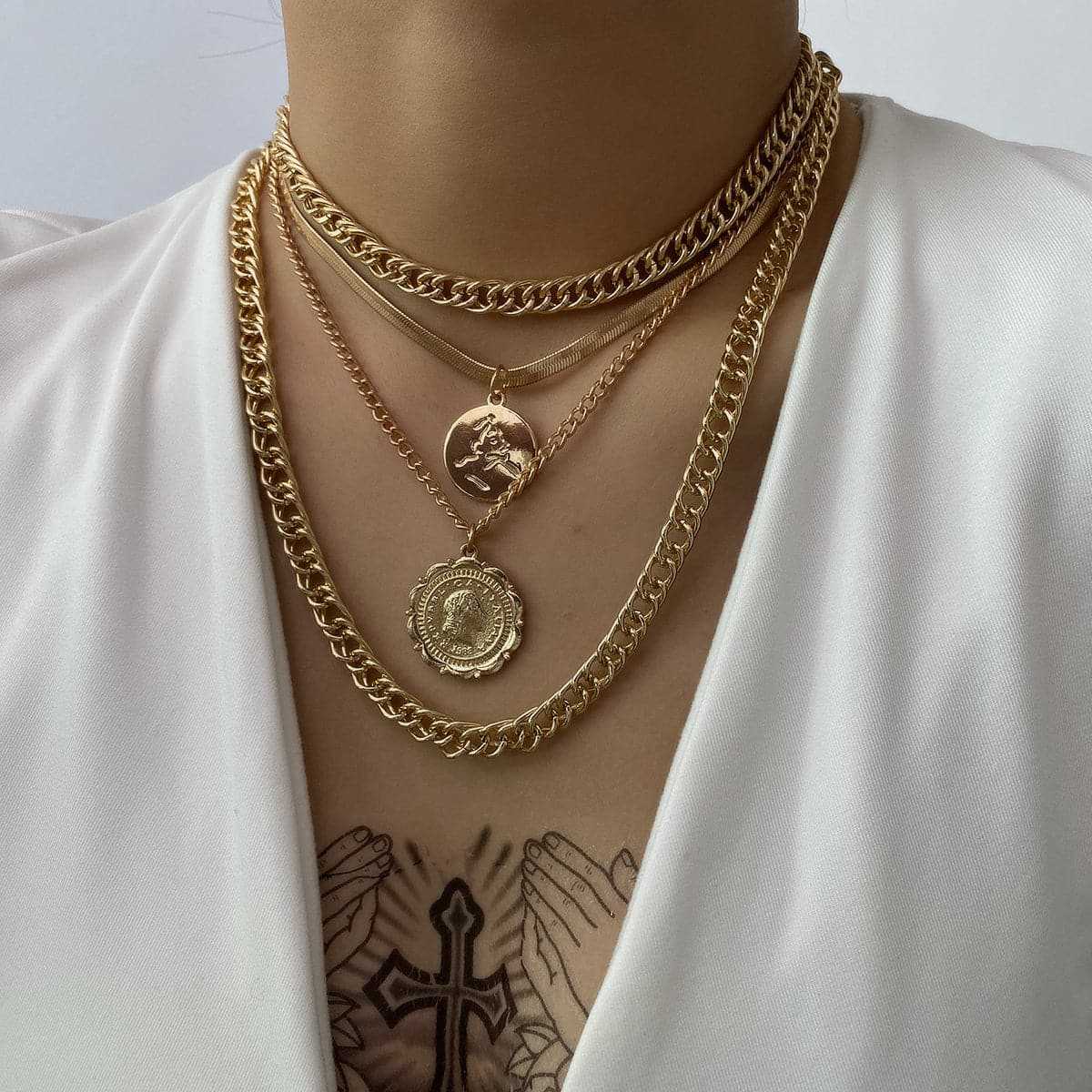 Goldtone Coins Layered Pendant Necklace
