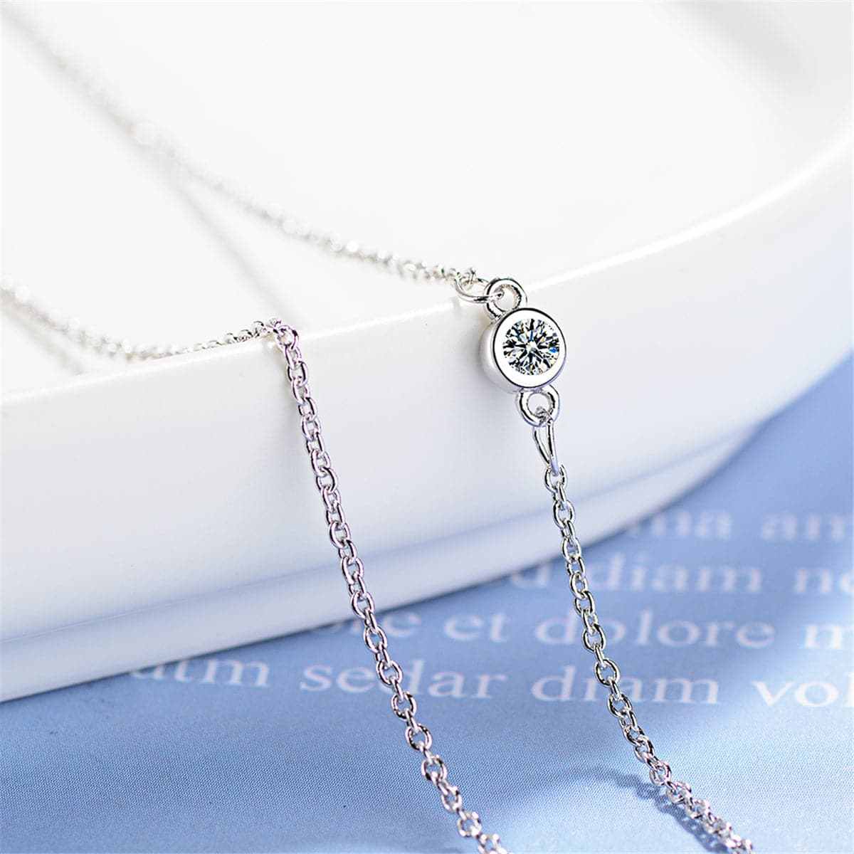 Cubic Zirconia & Silvertone Linking Flower Pendant Necklace