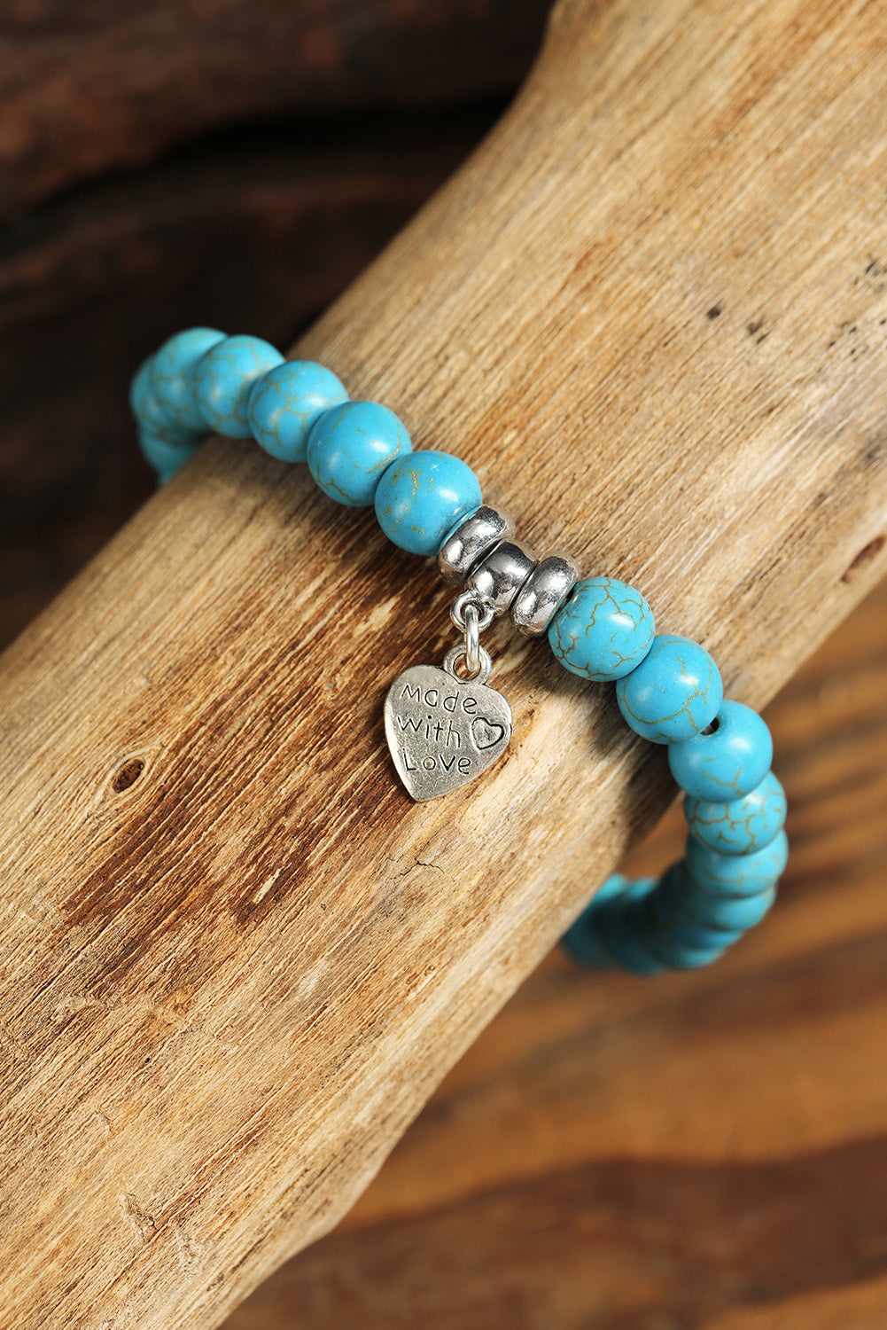 Threaded Pear Heart Pendant Turquoise Bracelet