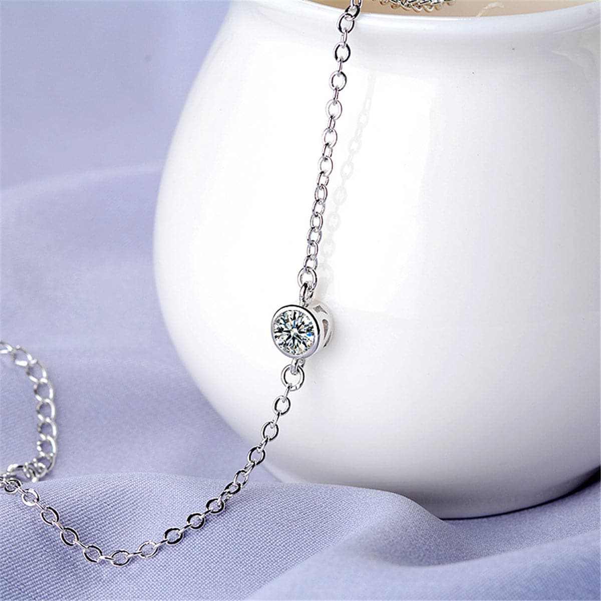 Cubic Zirconia & Silvertone Bezel Charm Bracelet
