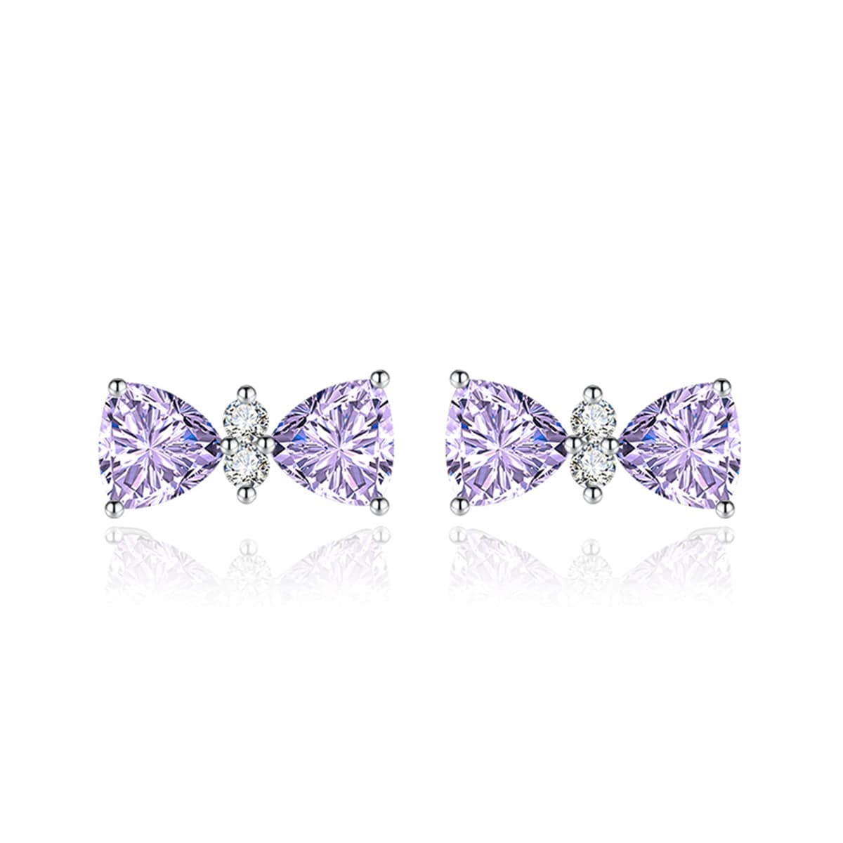 Cubic Zirconia & Purple Crystal Bow Stud Earrings