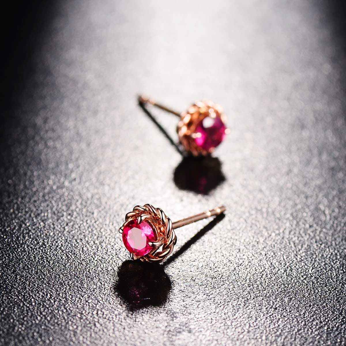 Red Crystal & Rose Goldtone Twist Stud Earrings