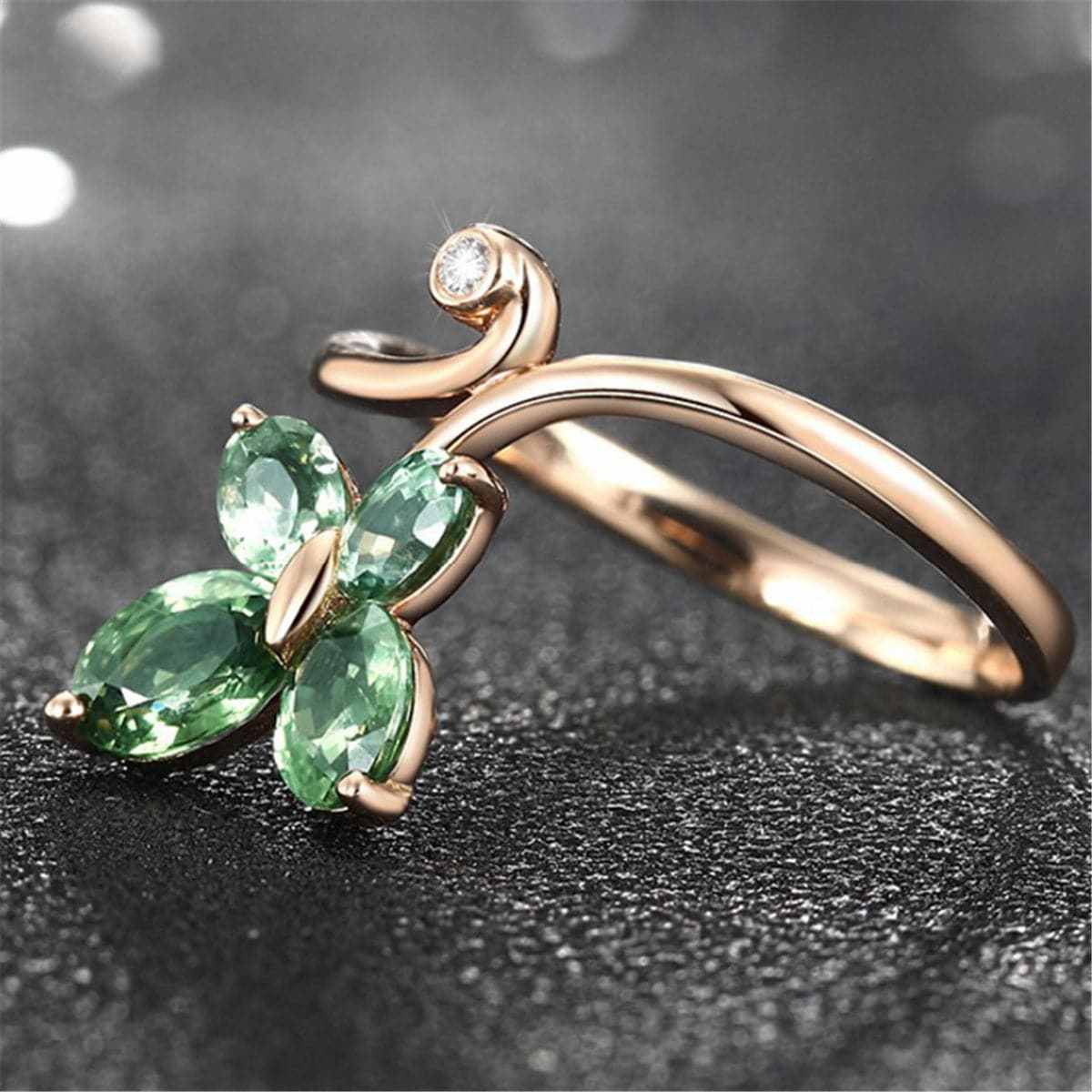 Green Crystal & Rose Goldtone Butterfly Promise Ring