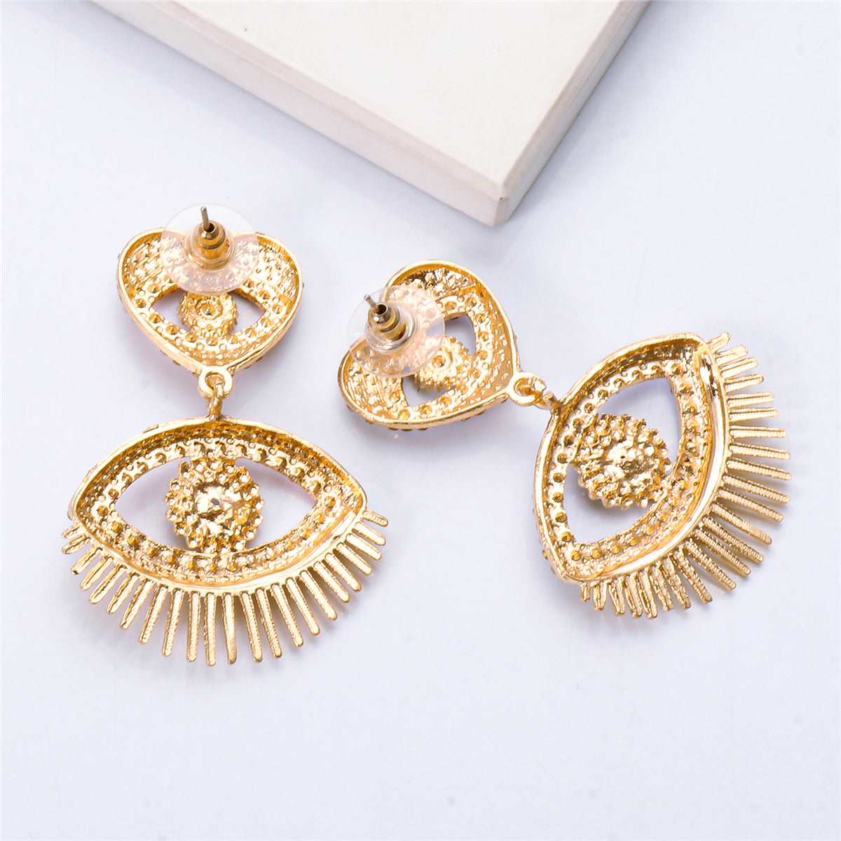 Red Cubic Zirconia & Goldtone Evil Eye Drop Earrings