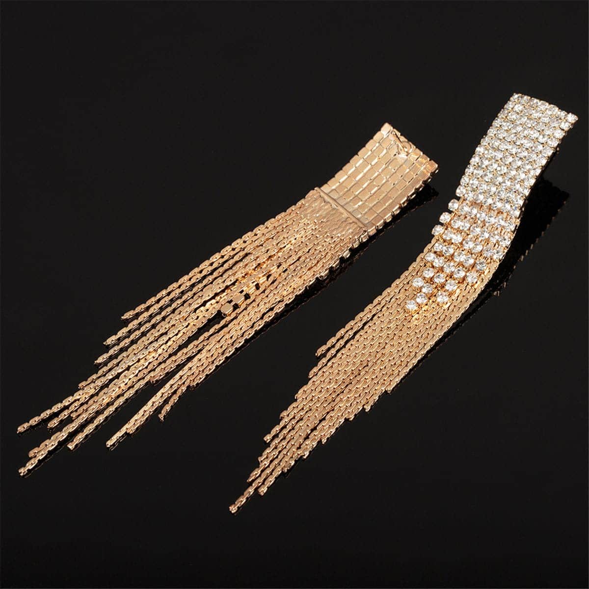 Cubic Zirconia & Goldtone Pavé Tassel Drop Earrings