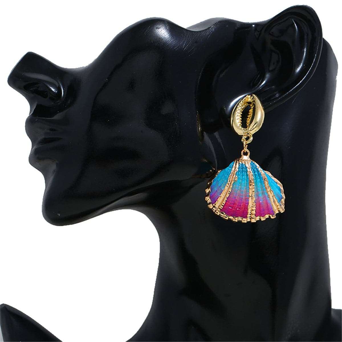 Blue Enamel & Goldtone Mixed Shell Drop Earrings