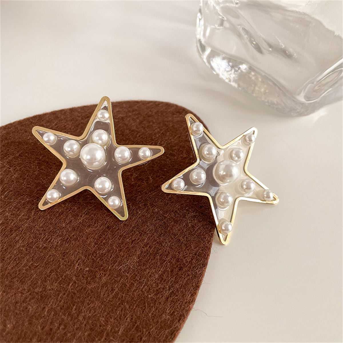 Pearl & Resin Goldtone Star Drop Earrings